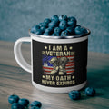 I Am a Veteran Enamel Mug – My Oath Never Expires Patriotic Coffee Cup