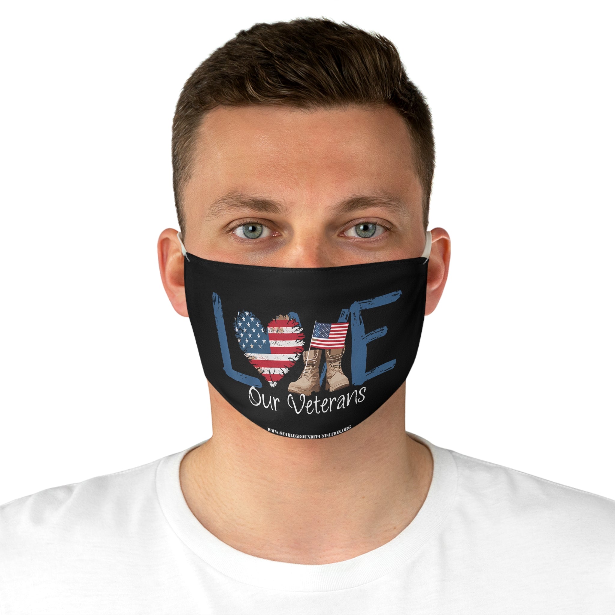 Love Our Veterans – American Flag Heart & Boots Face Mask