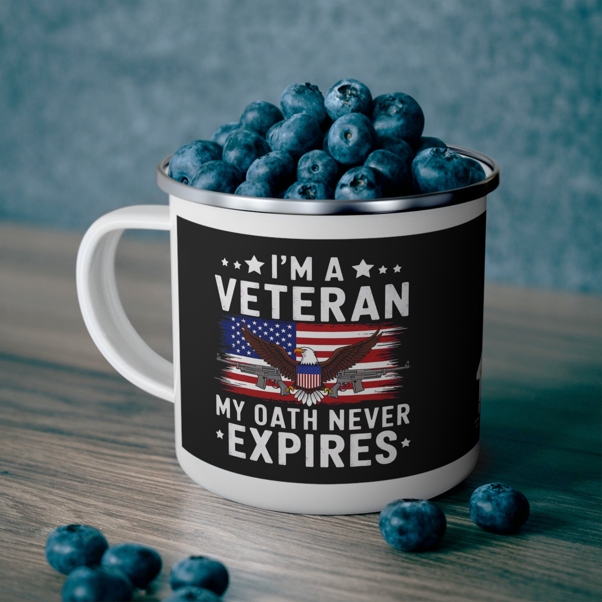 I’m a Veteran My Oath Never Expires Enamel Mug – Patriotic Military Coffee Cup