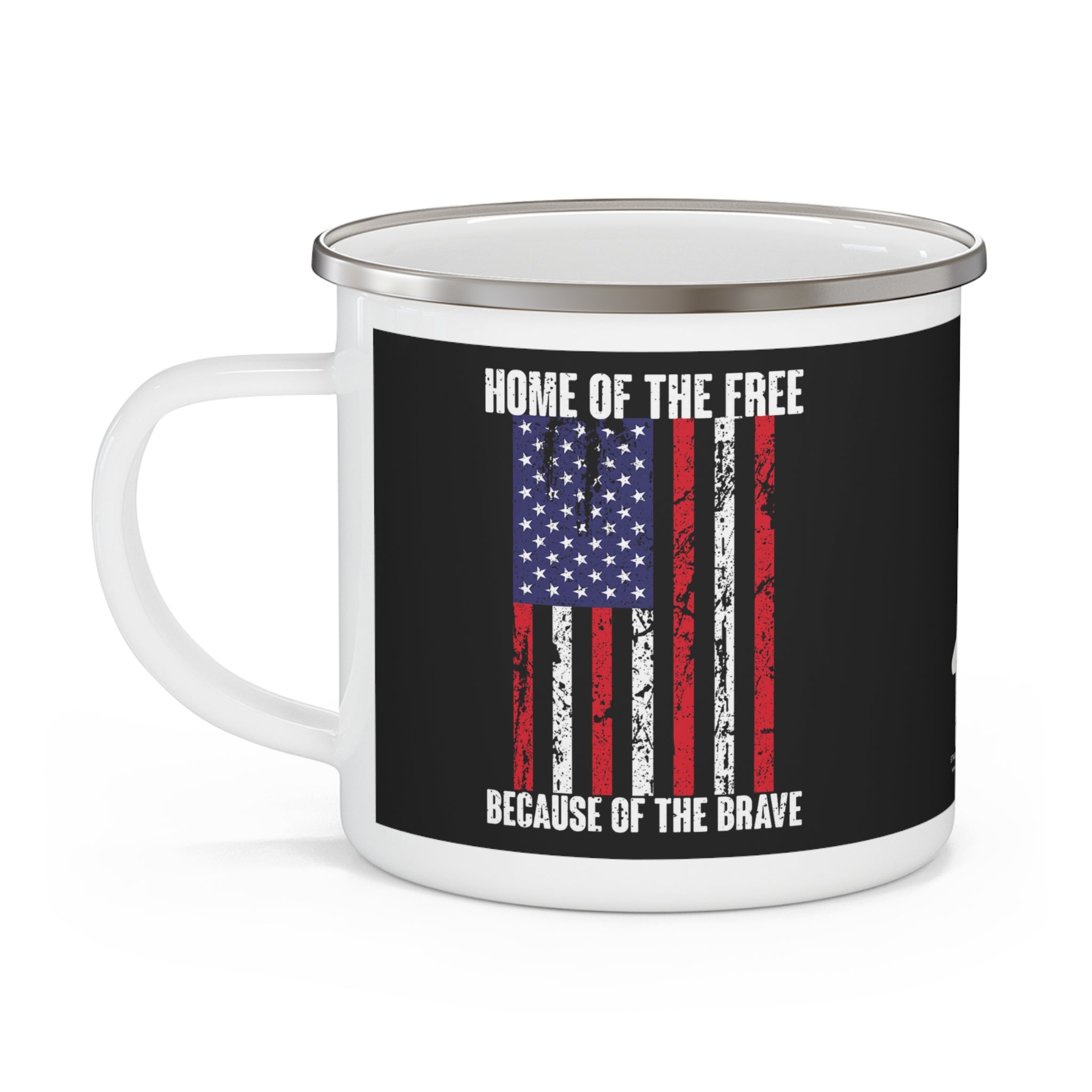 Home of the Free Because of the Brave Enamel Mug – Patriotic American Flag Coffee Cup