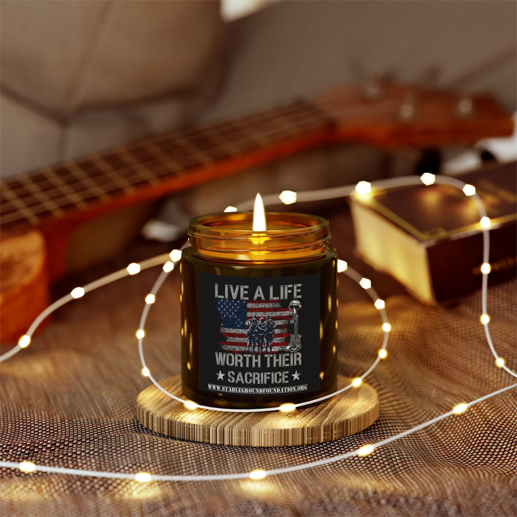 Live a Life Worth Their Sacrifice Candle | Patriotic Veteran Memorial Gift