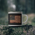 Vintage American Flag Coffee Cup – Rustic Patriotic Enamel Cup
