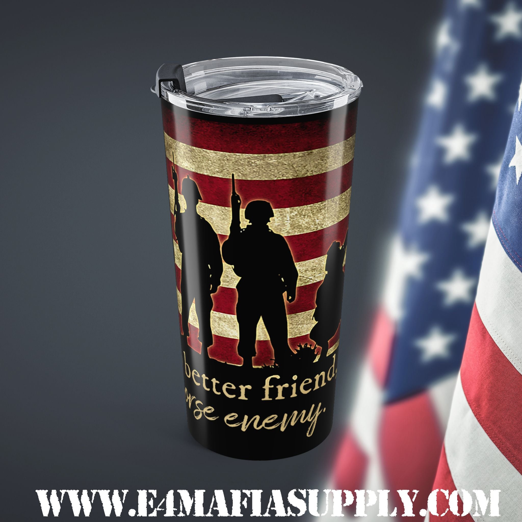 Brothers in Arms — Patriotic Silhouette Tumbler Honoring America’s Finest