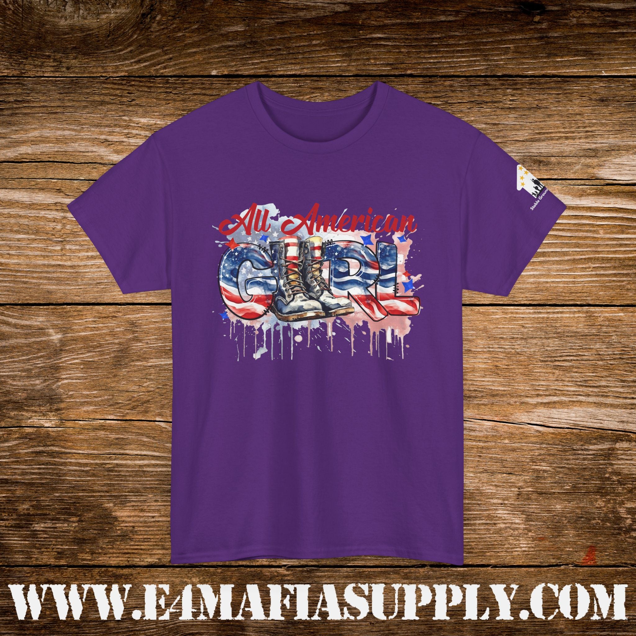 “All American Girl” – Patriotic Flag & Combat Boots T-Shirt
