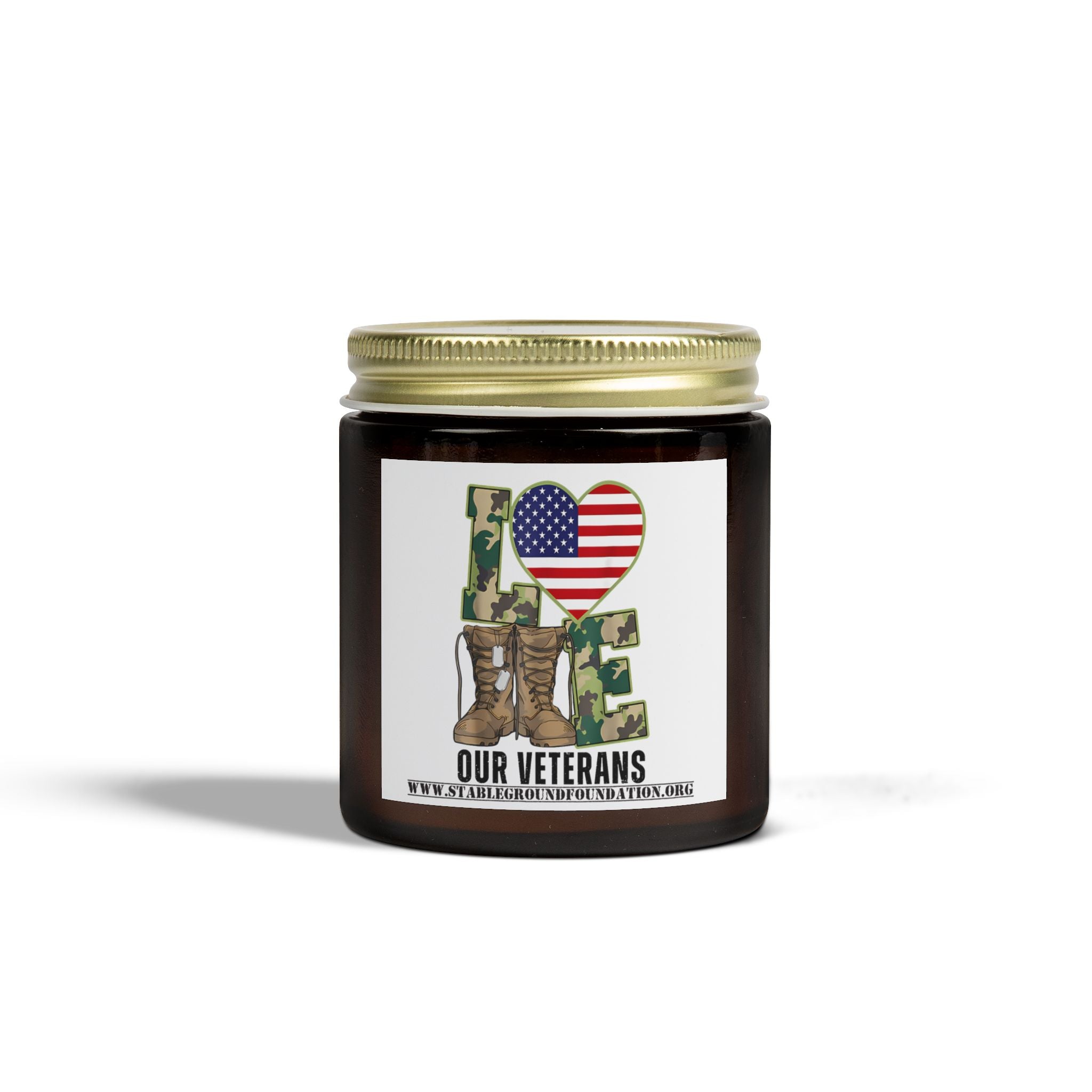 Love Our Veterans Candle – Camo Boots Patriotic Candle Supporting Veterans