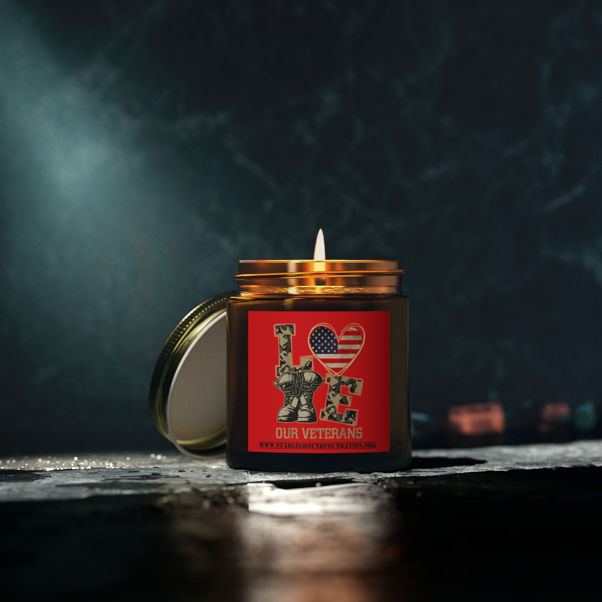 Love Our Veterans Candle – Red Patriotic Tribute Candle for Heroes