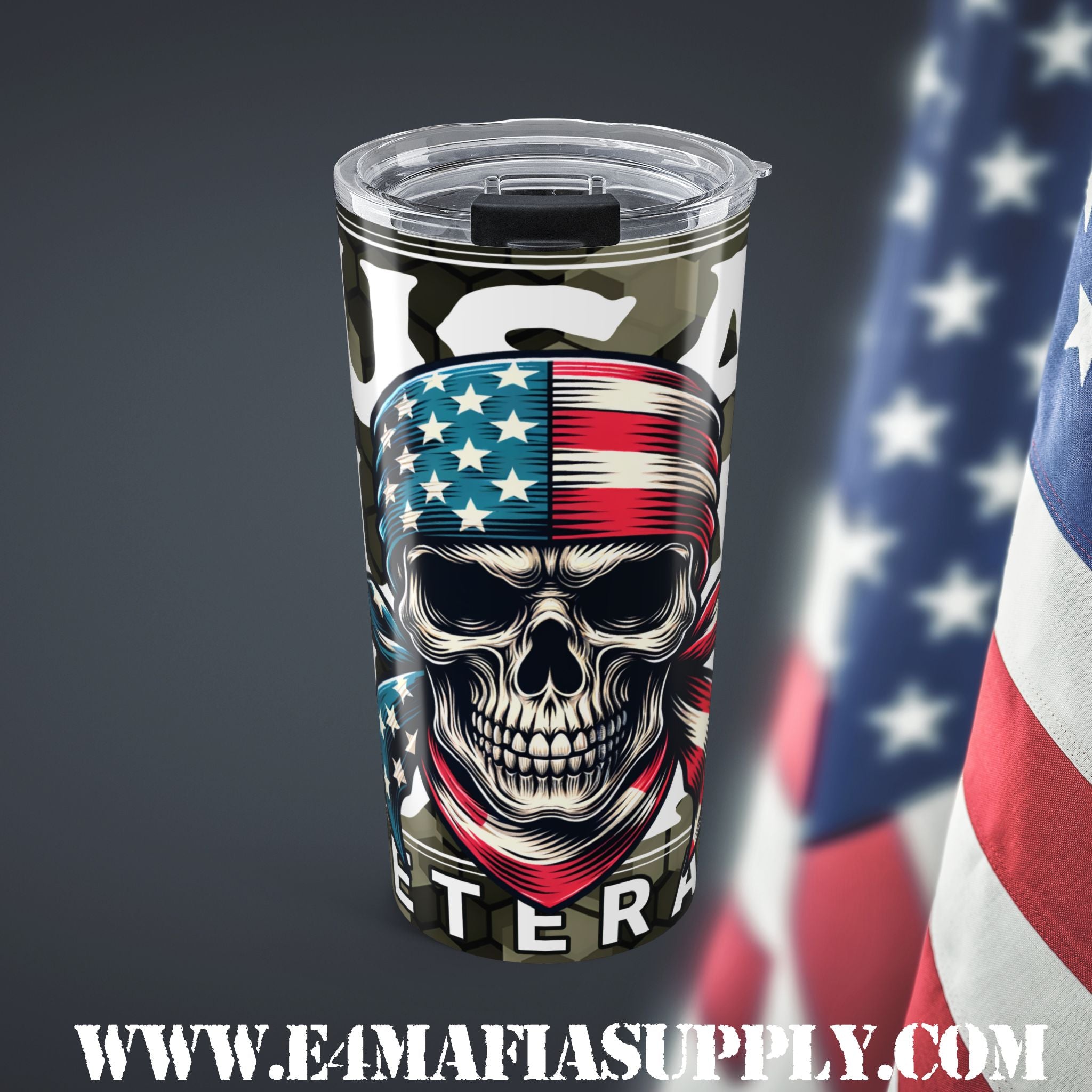 Patriotic Badass — American Flag Skull Tumbler for Proud Veterans