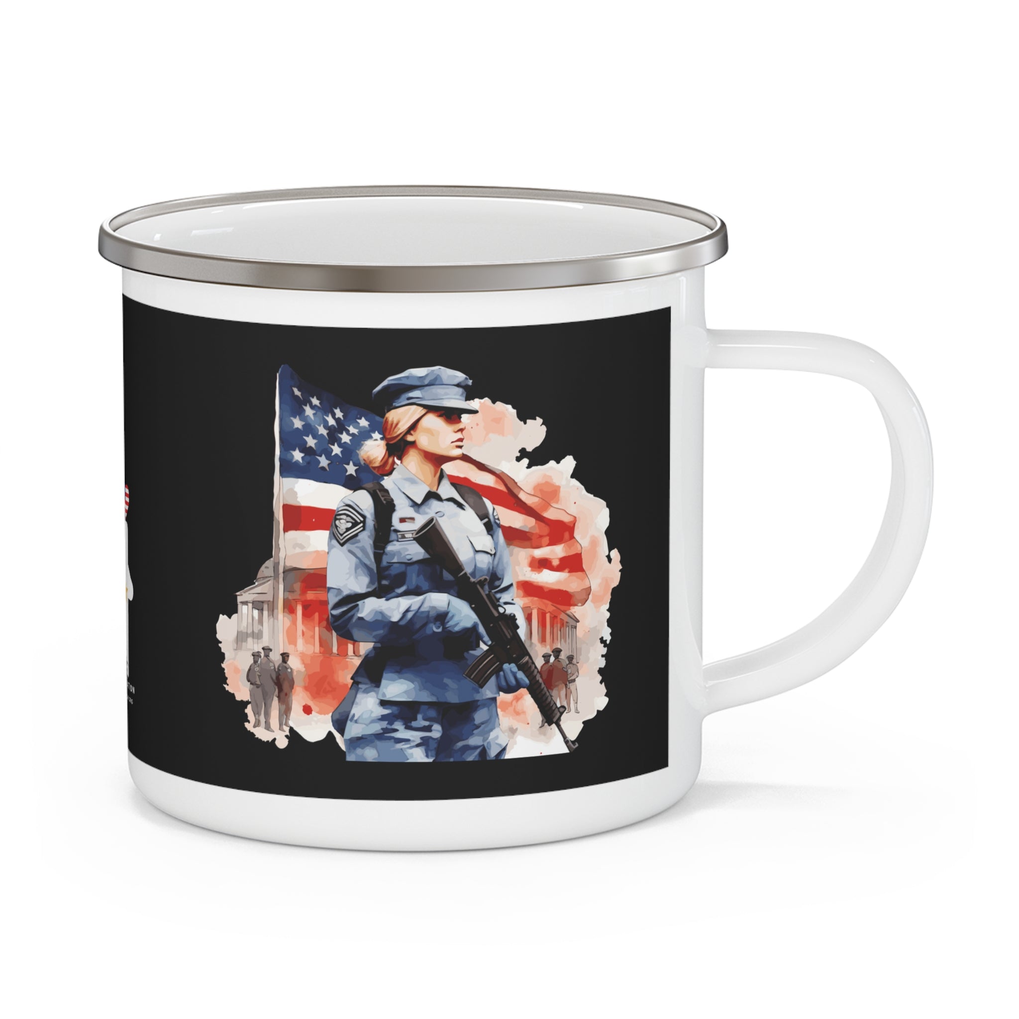 Female Soldier Coffee Cup – Patriotic Women’s Military Tribute Enamel Mug