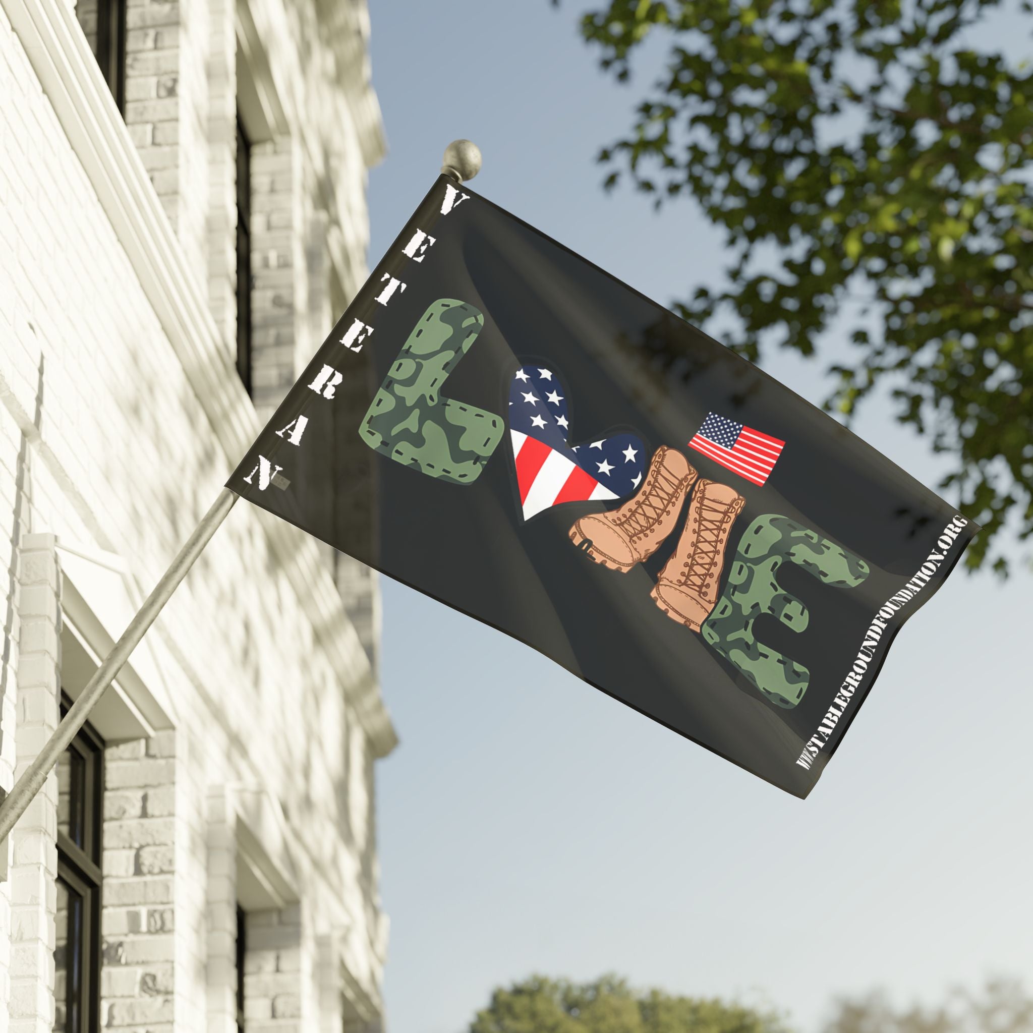 LOVE Veteran Flag — Patriotic Camouflage Design Honoring Those Who Served