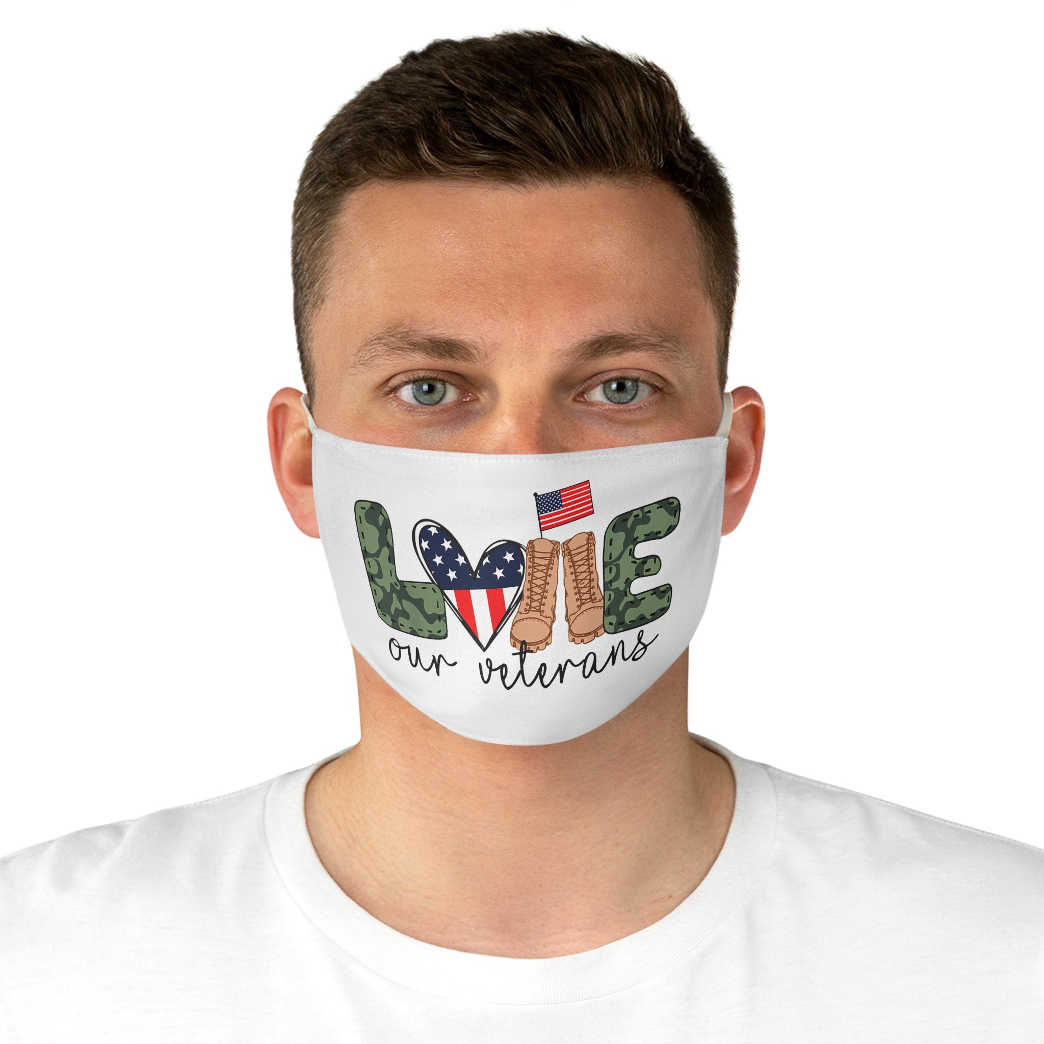 Love Our Veterans – Camo Boots & Flag Heart Face Mask