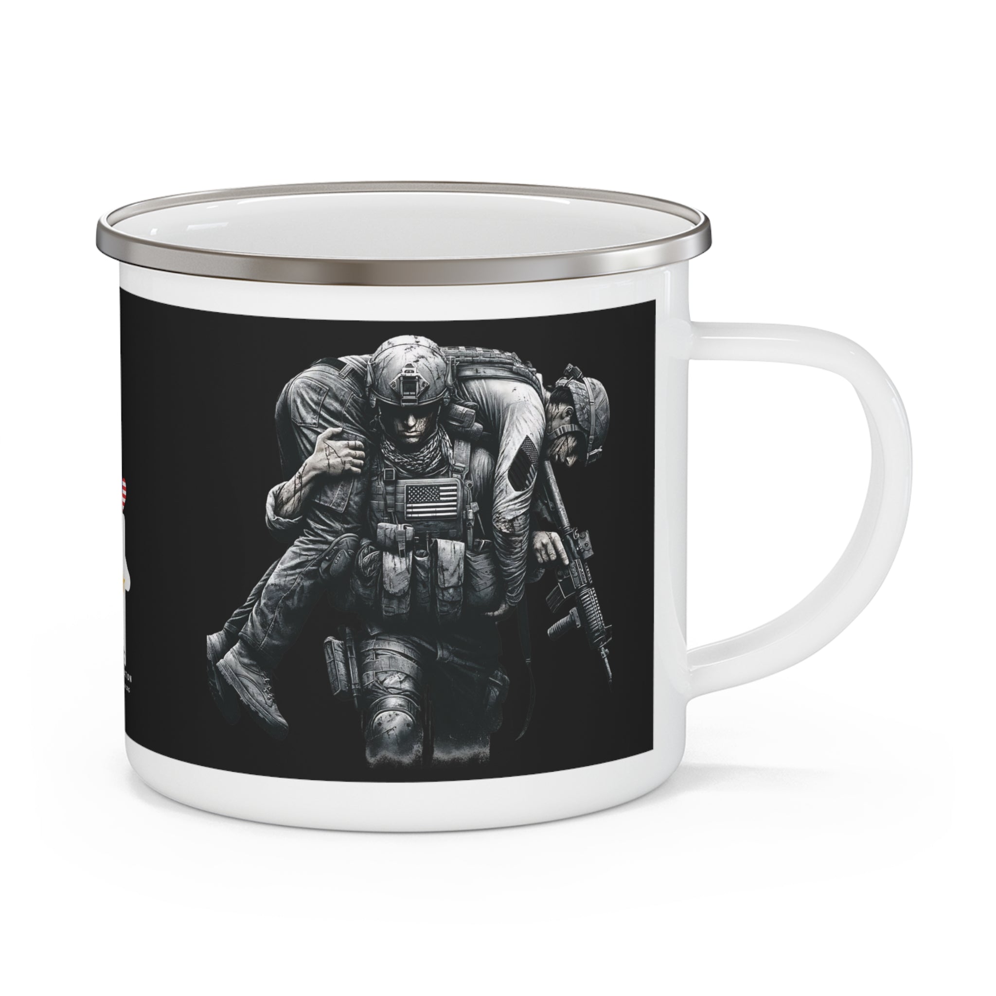 No Man Left Behind Coffee Cup – Gritty Soldier Tribute Enamel Mug