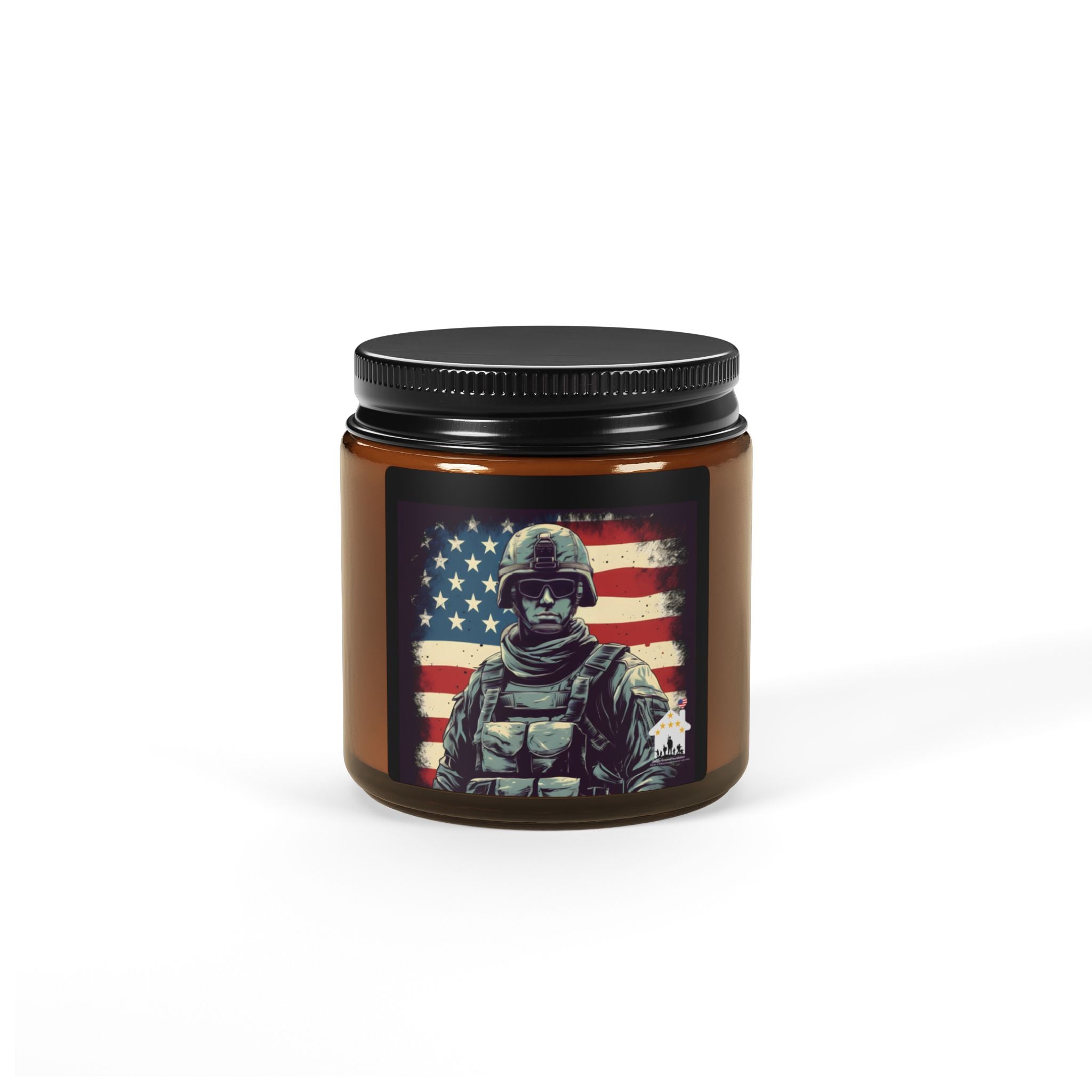 American Hero Candle | Soldier with Flag Patriotic Tribute Jar