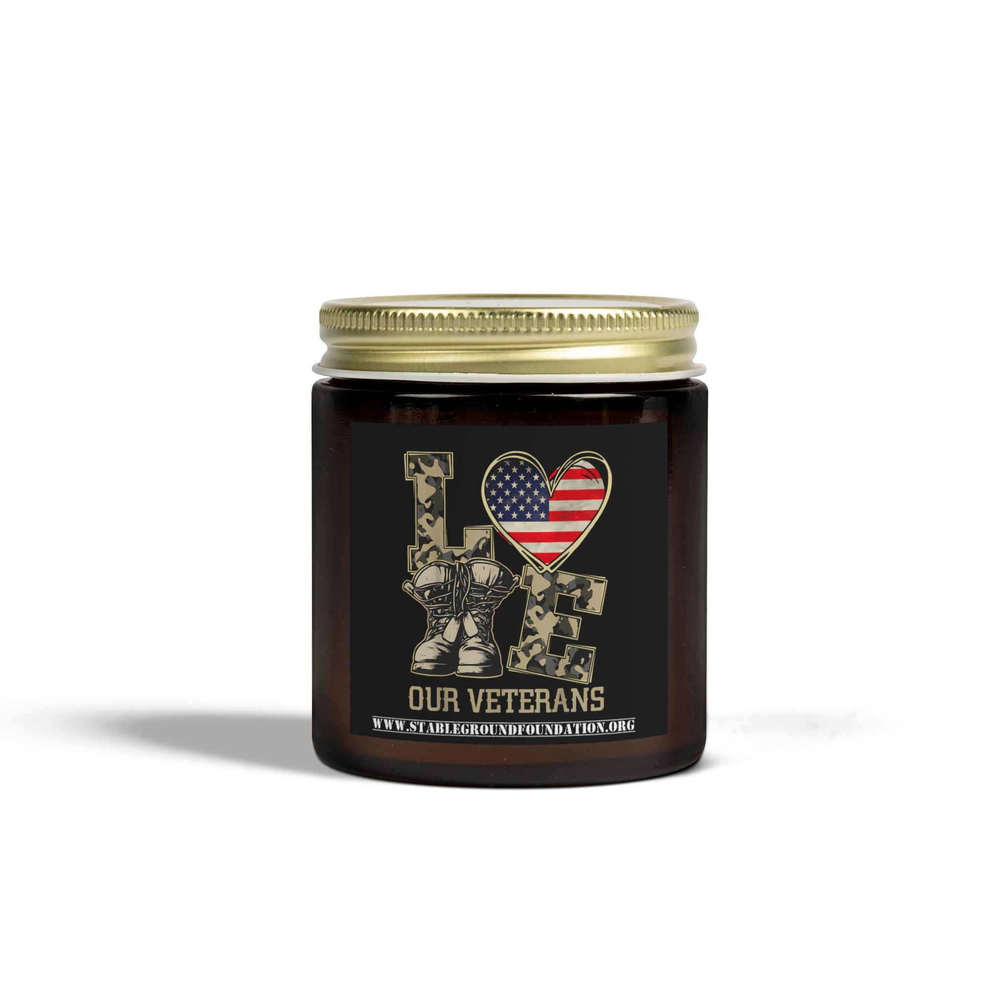 Love Our Veterans Candle – Camo Heart Tribute Candle for Heroes