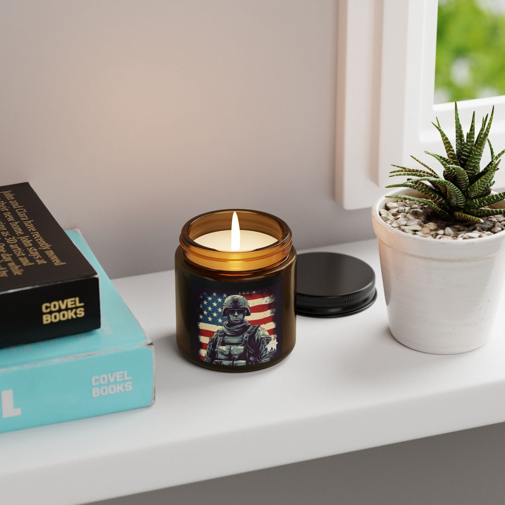 American Hero Candle | Soldier with Flag Patriotic Tribute Jar