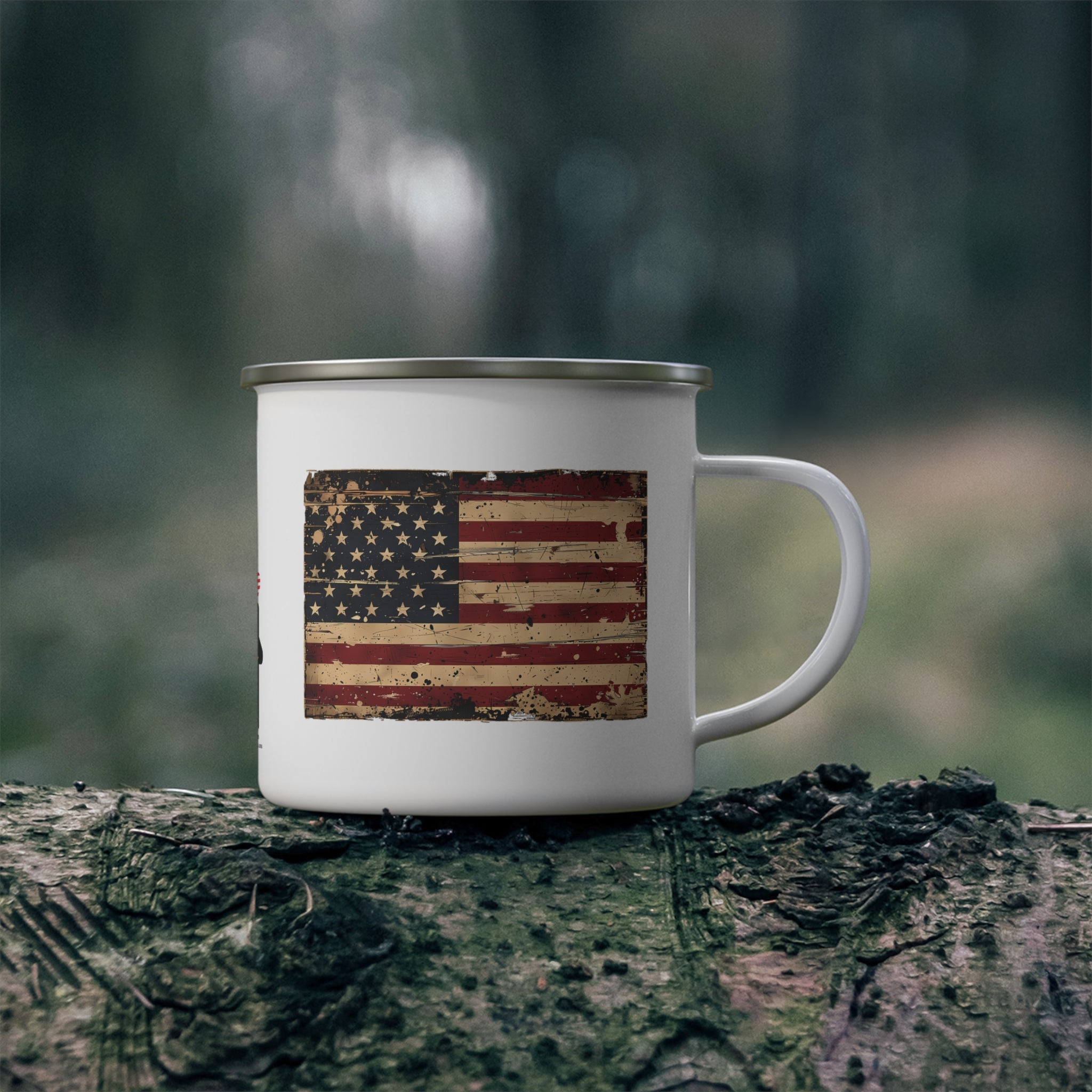 Rustic American Flag Mug | Vintage Patriotic Enamel Coffee Cup