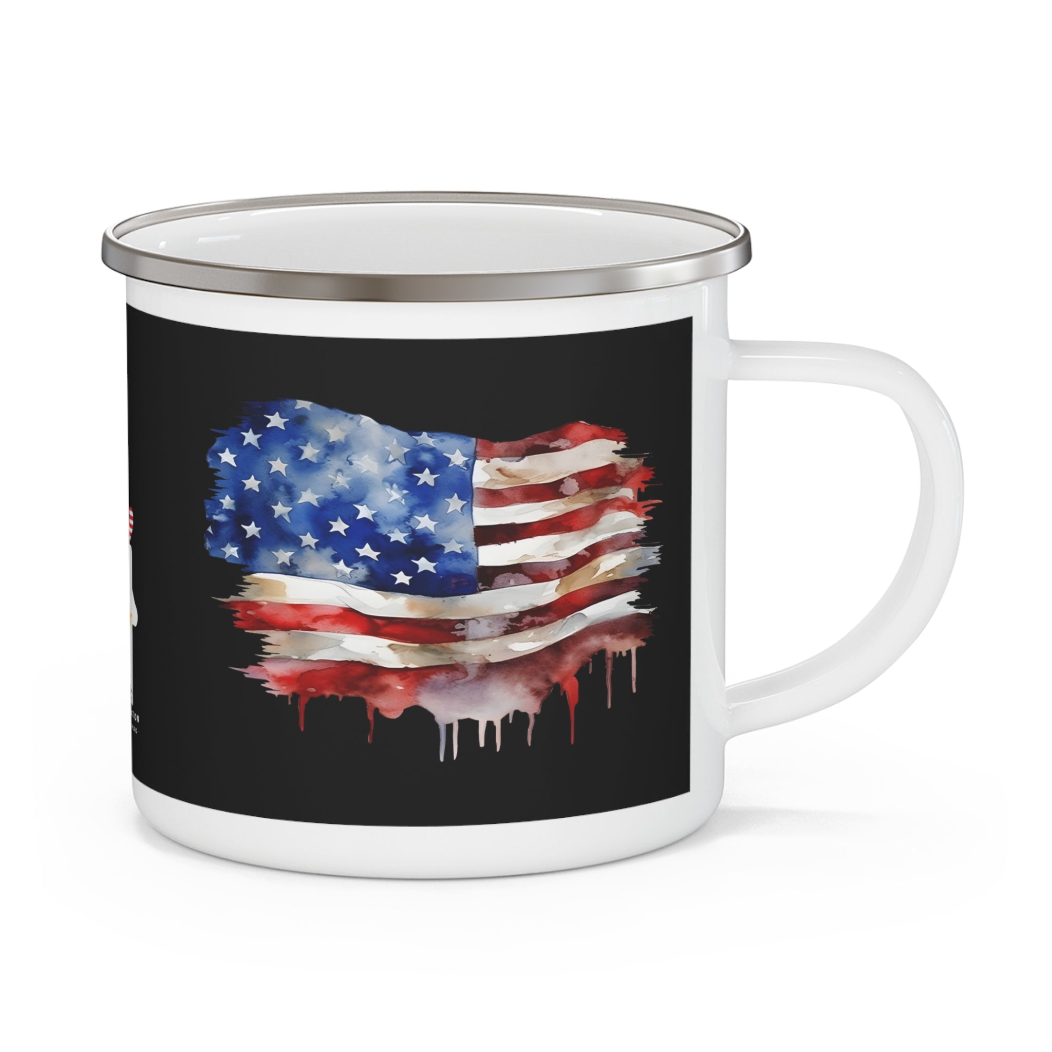 Dripping American Flag Coffee Cup – Patriotic Art Enamel Mug