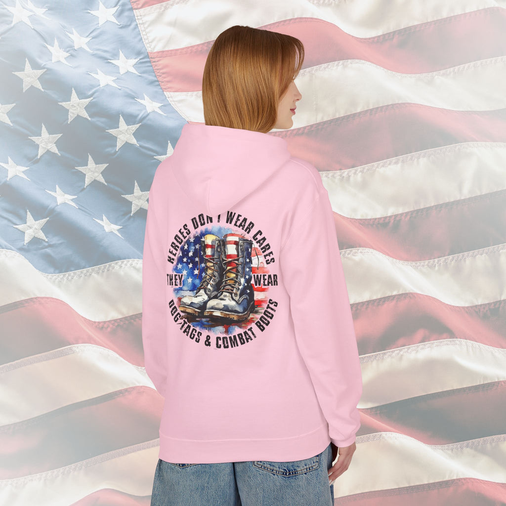 “Heroes Don’t Wear Capes – They Wear Dog Tags & Combat Boots” Patriotic Military Hoodie