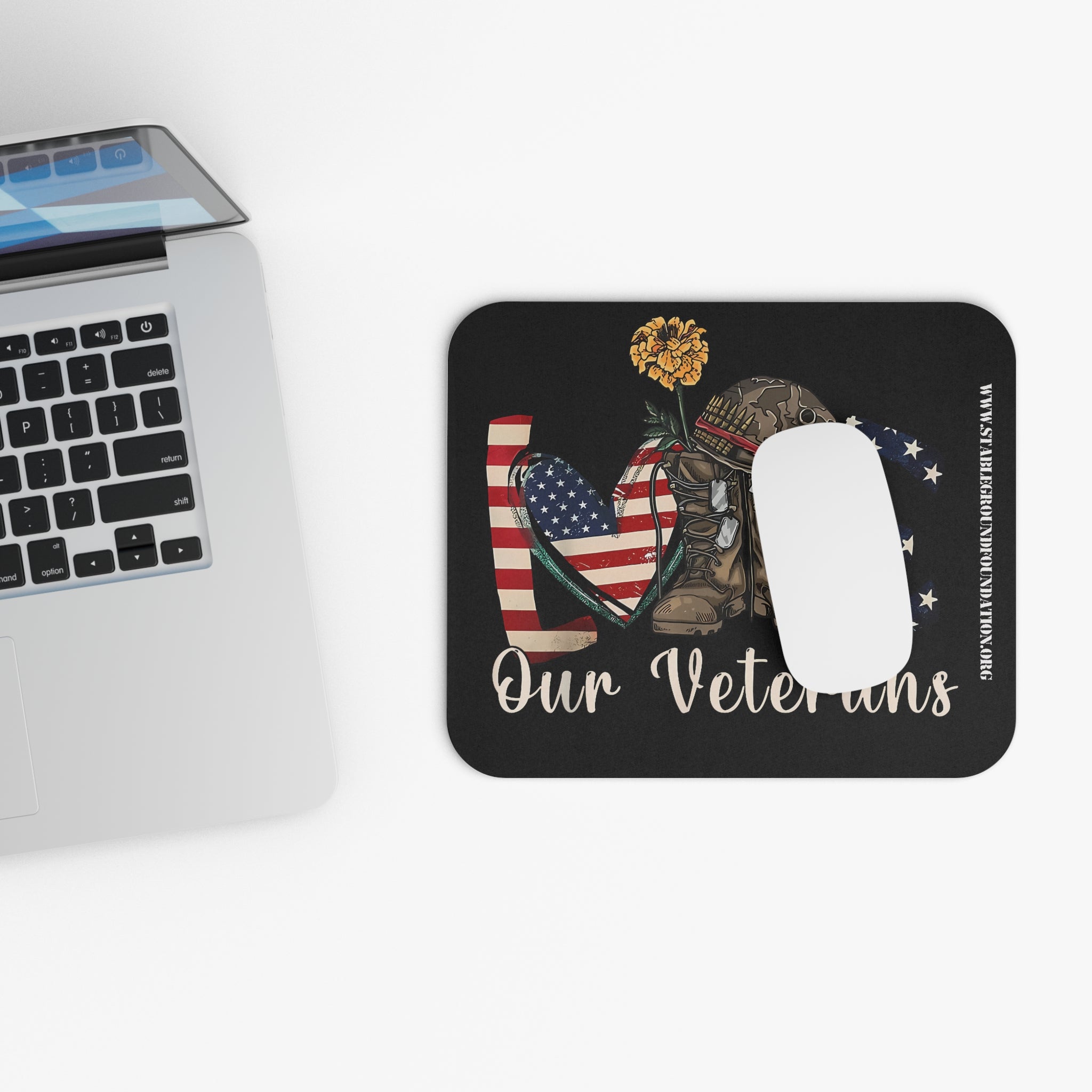 Love Our Veterans – Sunflower, Boots & Flag Heart Mouse Pad