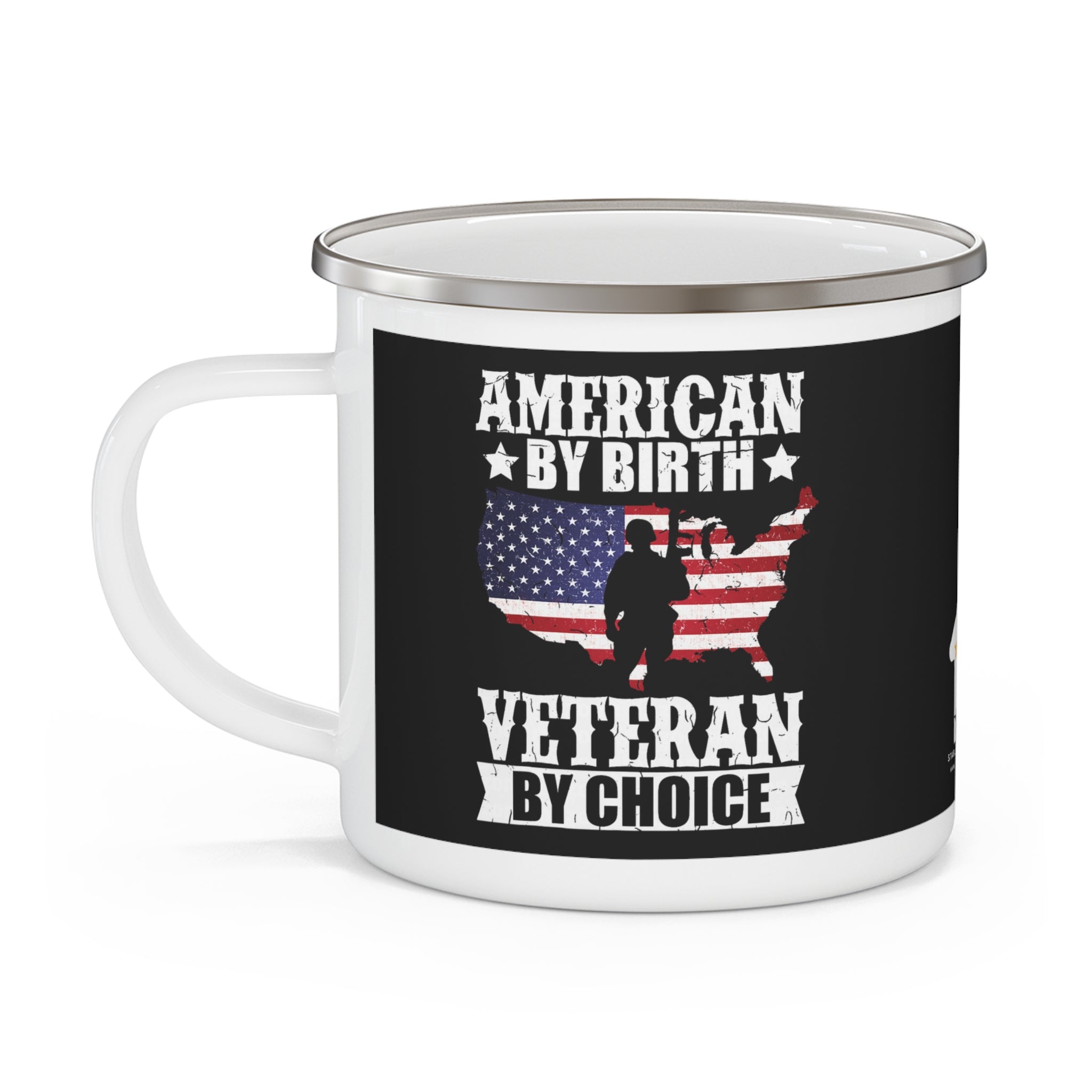 American by Birth Coffee Cup – Veteran by Choice Patriotic Enamel Cup