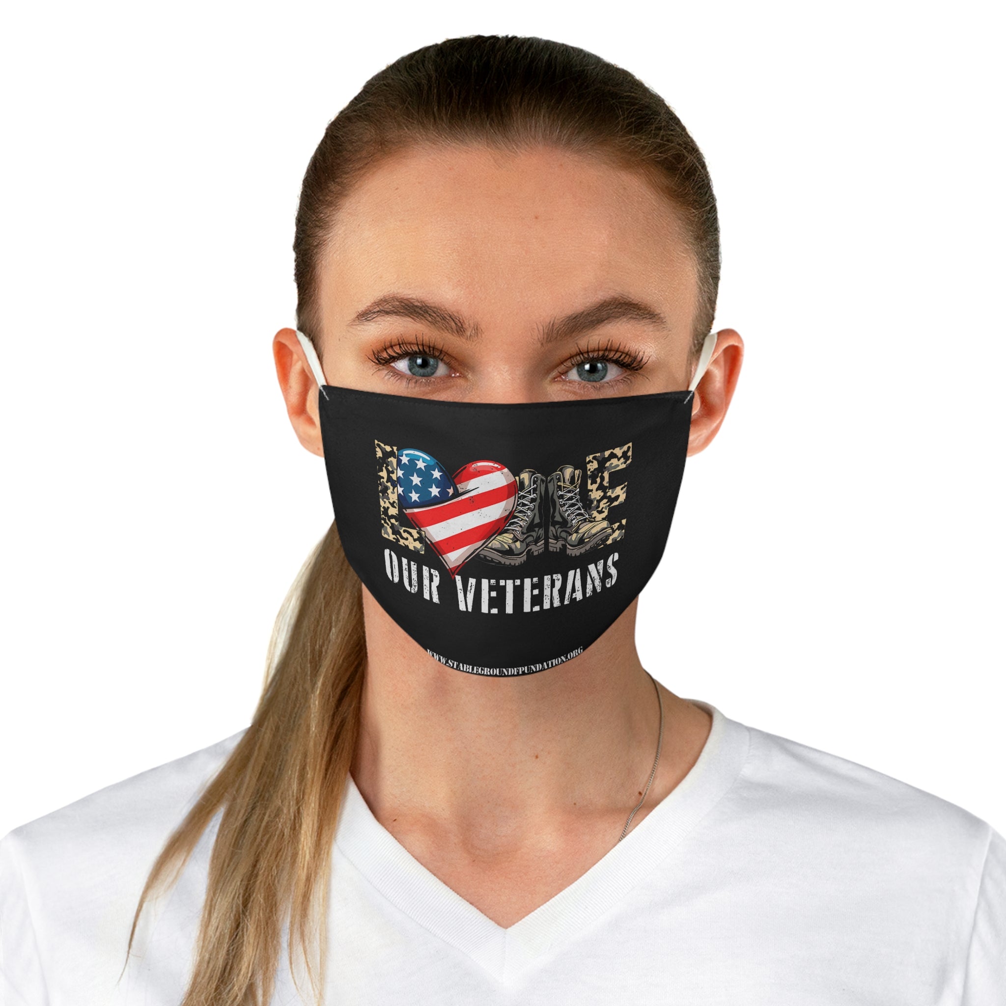 Love Our Veterans – Patriotic Boots & Heart Face Mask