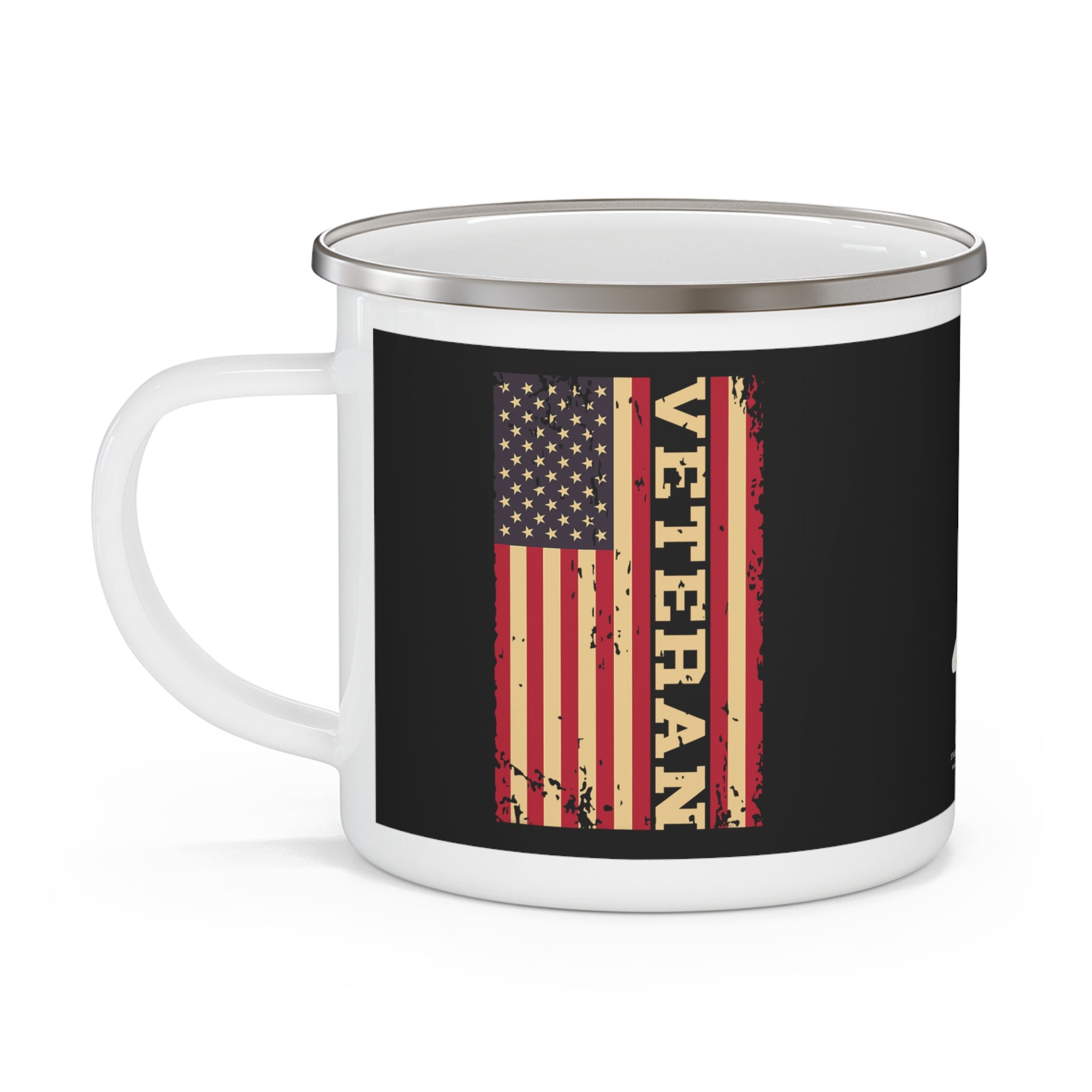 American Flag Veteran Coffee Cup – Rustic Patriotic Enamel Cup