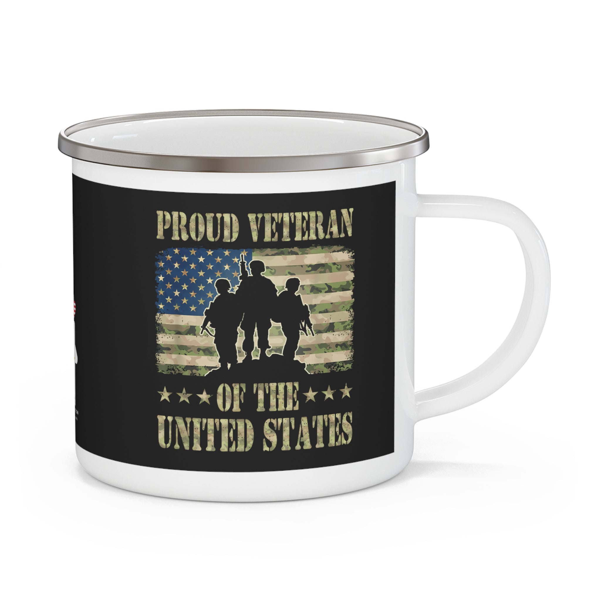 Proud Veteran Coffee Cup – Patriotic Military Enamel Mug