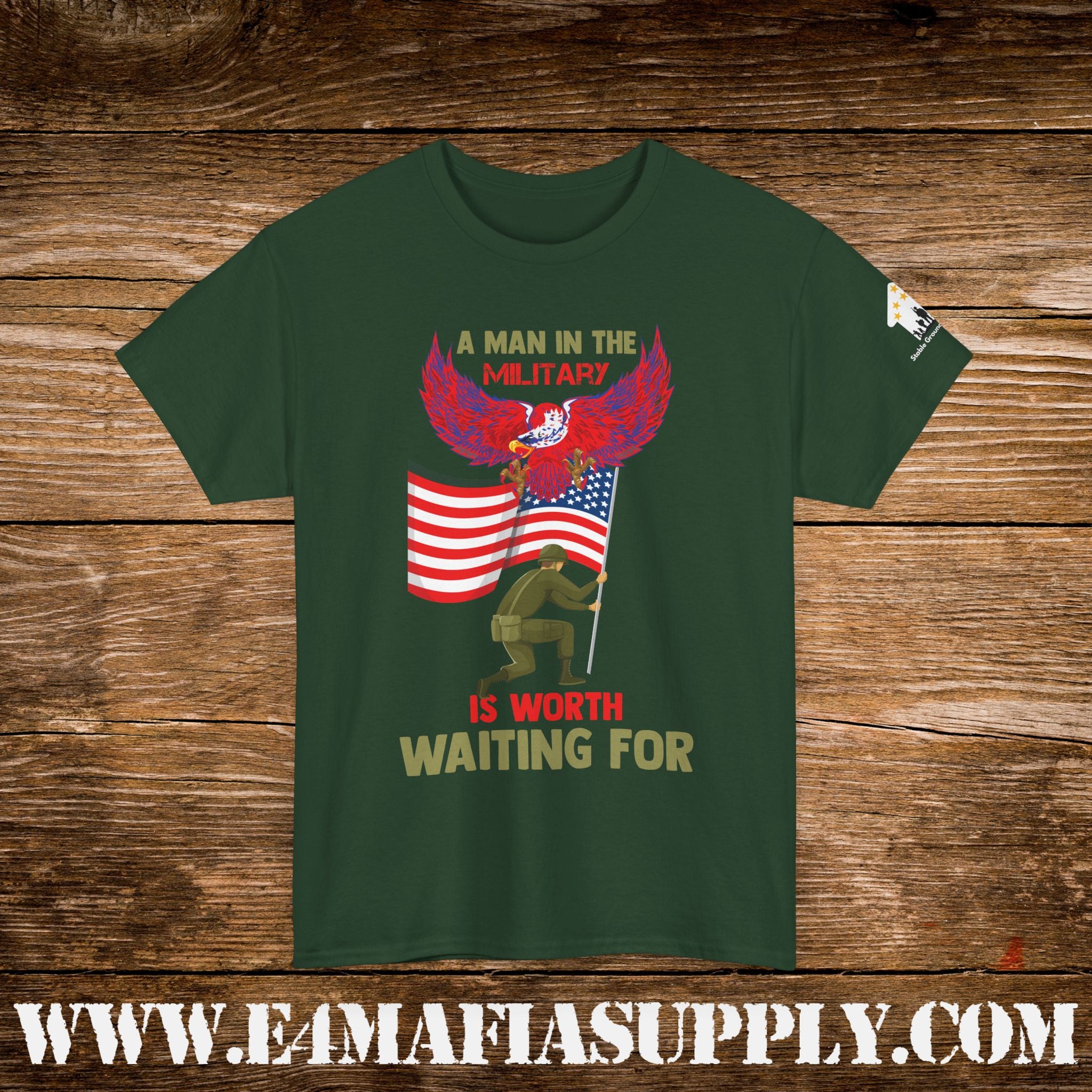 “A Man in the Military Is Worth Waiting For” – Patriotic Love & Service T-Shirt