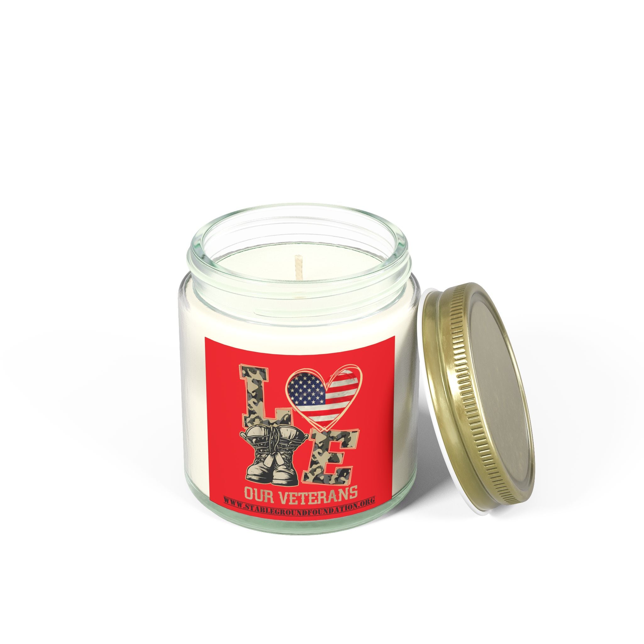 Love Our Veterans Candle – Red Patriotic Tribute Candle for Heroes