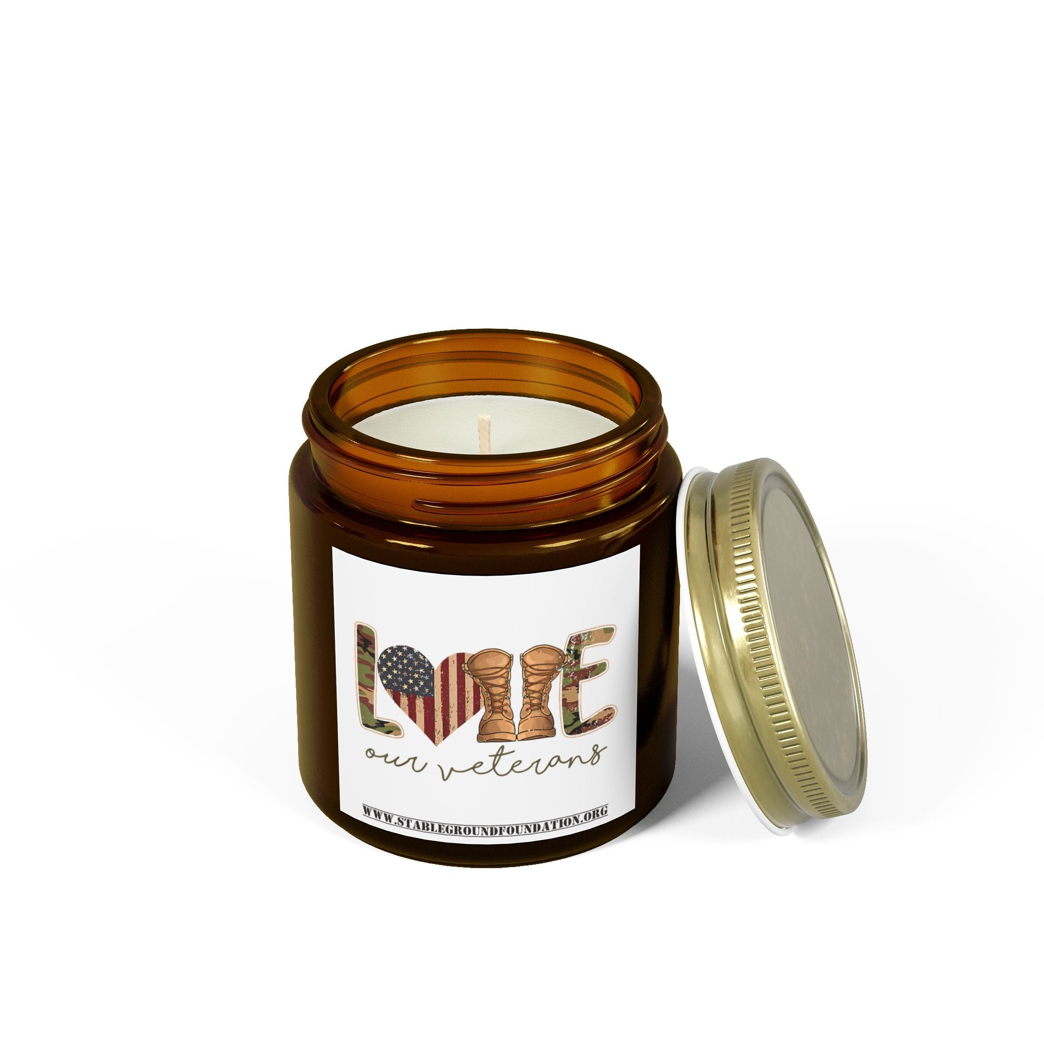 Love Our Veterans Candle – Desert Camo Boots Patriotic Tribute Candle