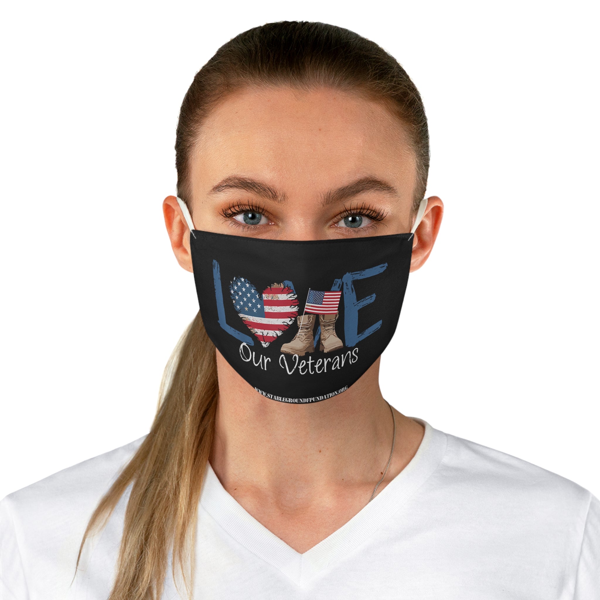 Love Our Veterans – American Flag Heart & Boots Face Mask