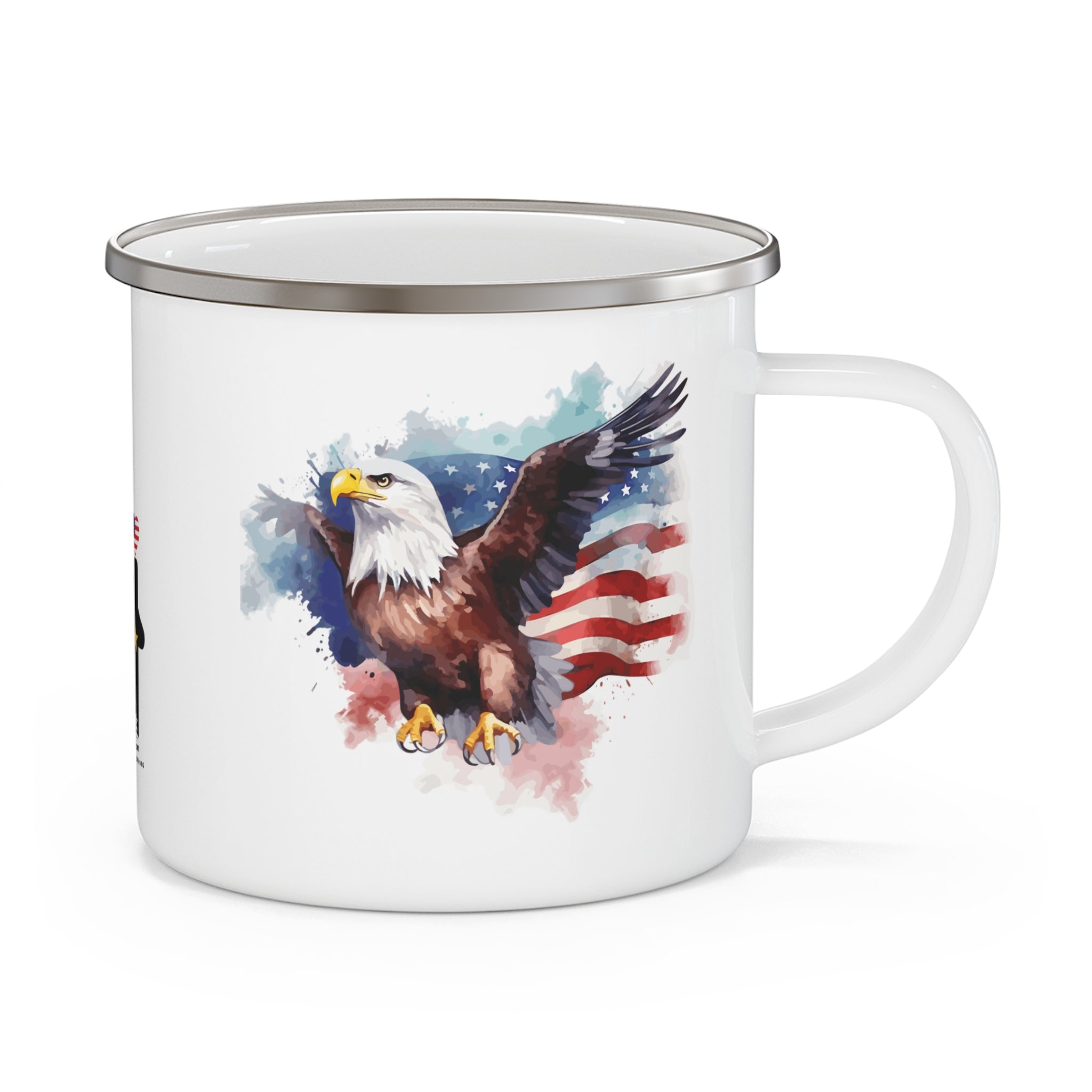 American Eagle Coffee Cup – Patriotic Watercolor Enamel Mug