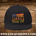 Patriotic “Thank You Veterans” Flat Bill Cap with American Flag and Soldier Silhouette