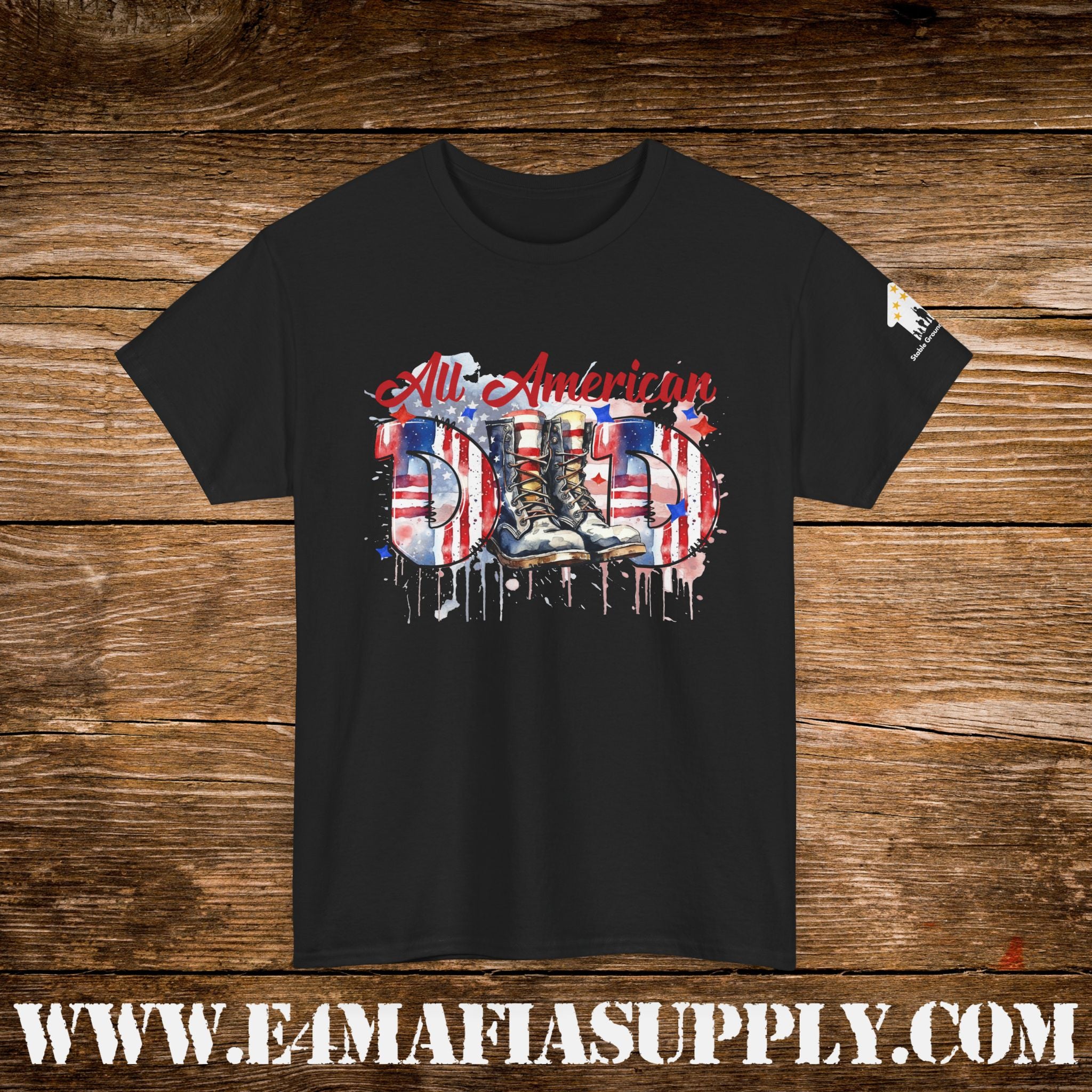 “All American Dad” – Patriotic Flag & Combat Boots T-Shirt
