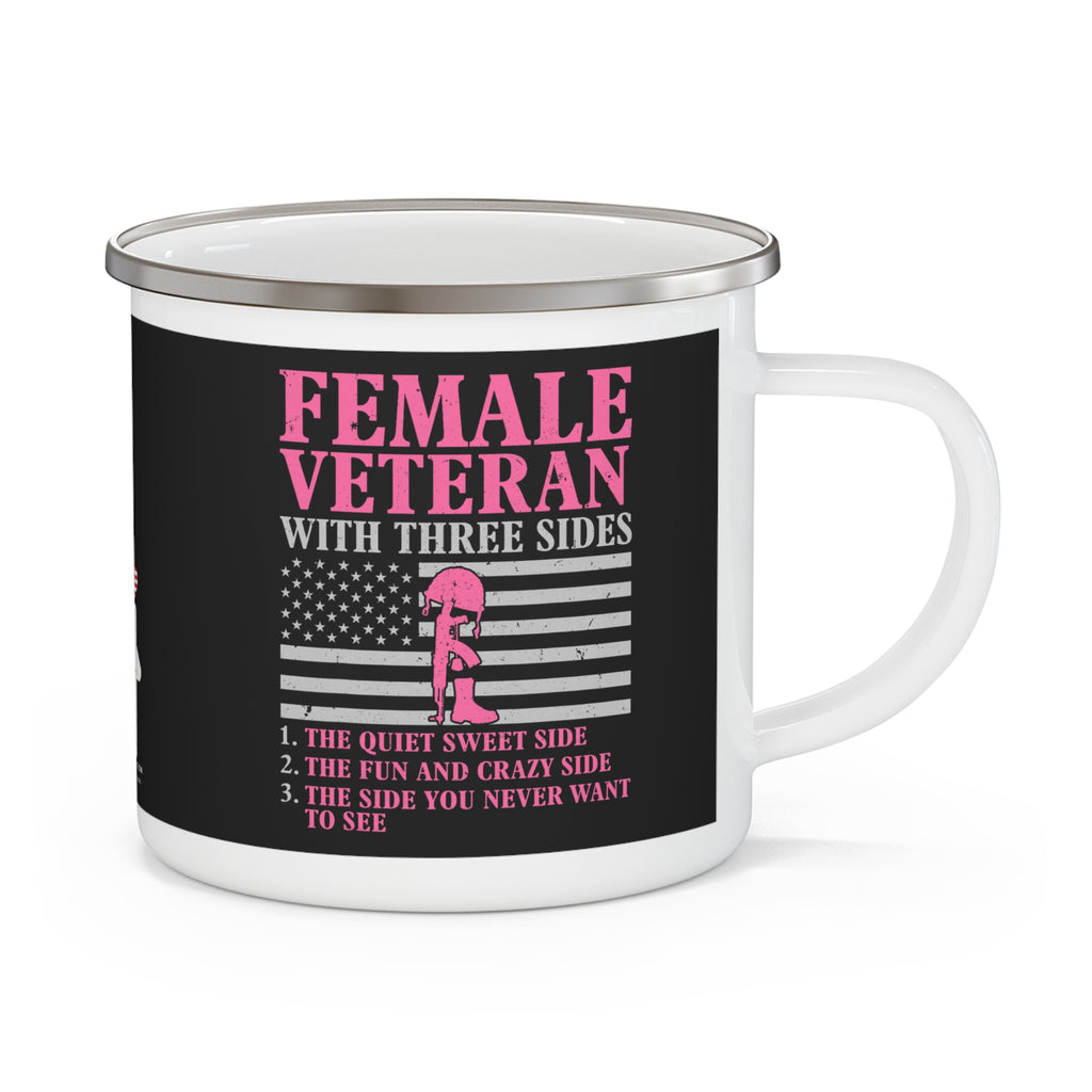 Female Veteran with Three Sides Enamel Mug – Funny Patriotic Coffee Cup