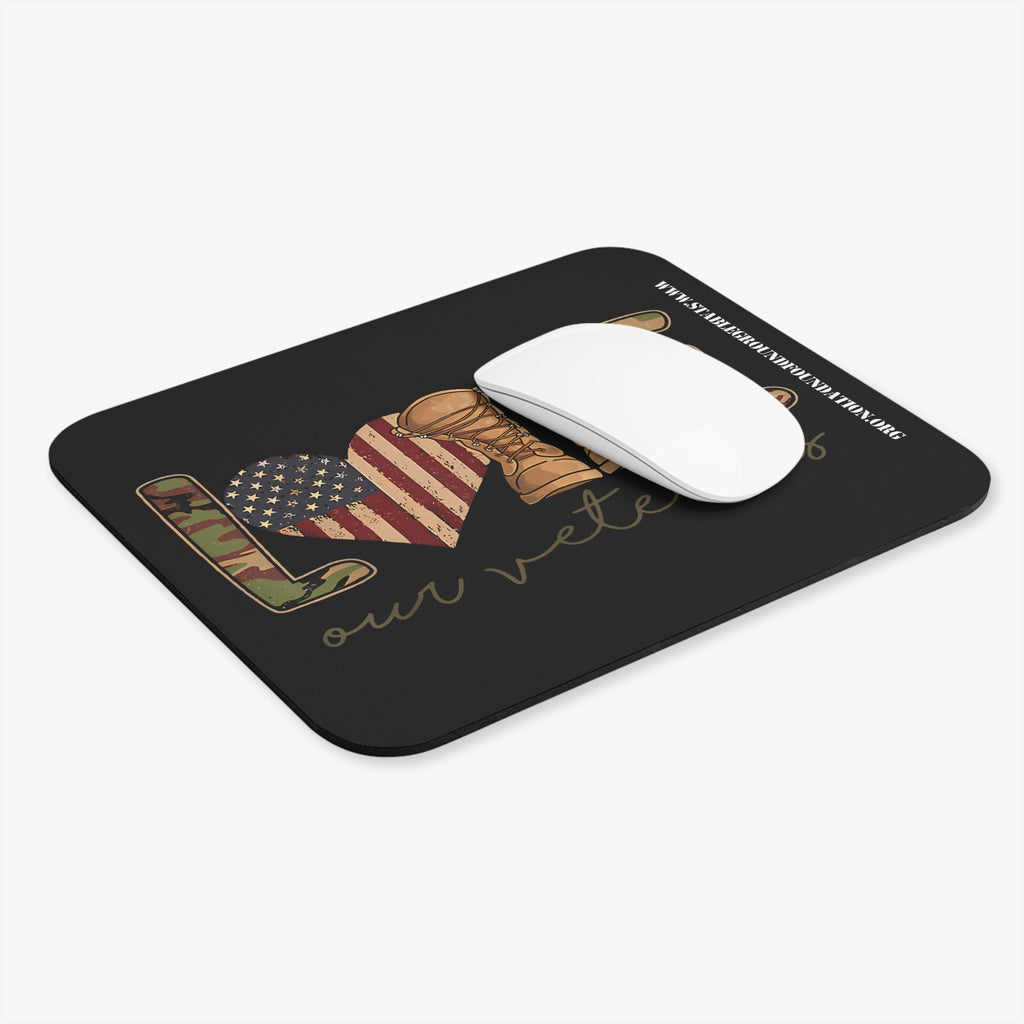 Love Our Veterans – Camo Flag & Boots Patriotic Mouse Pad