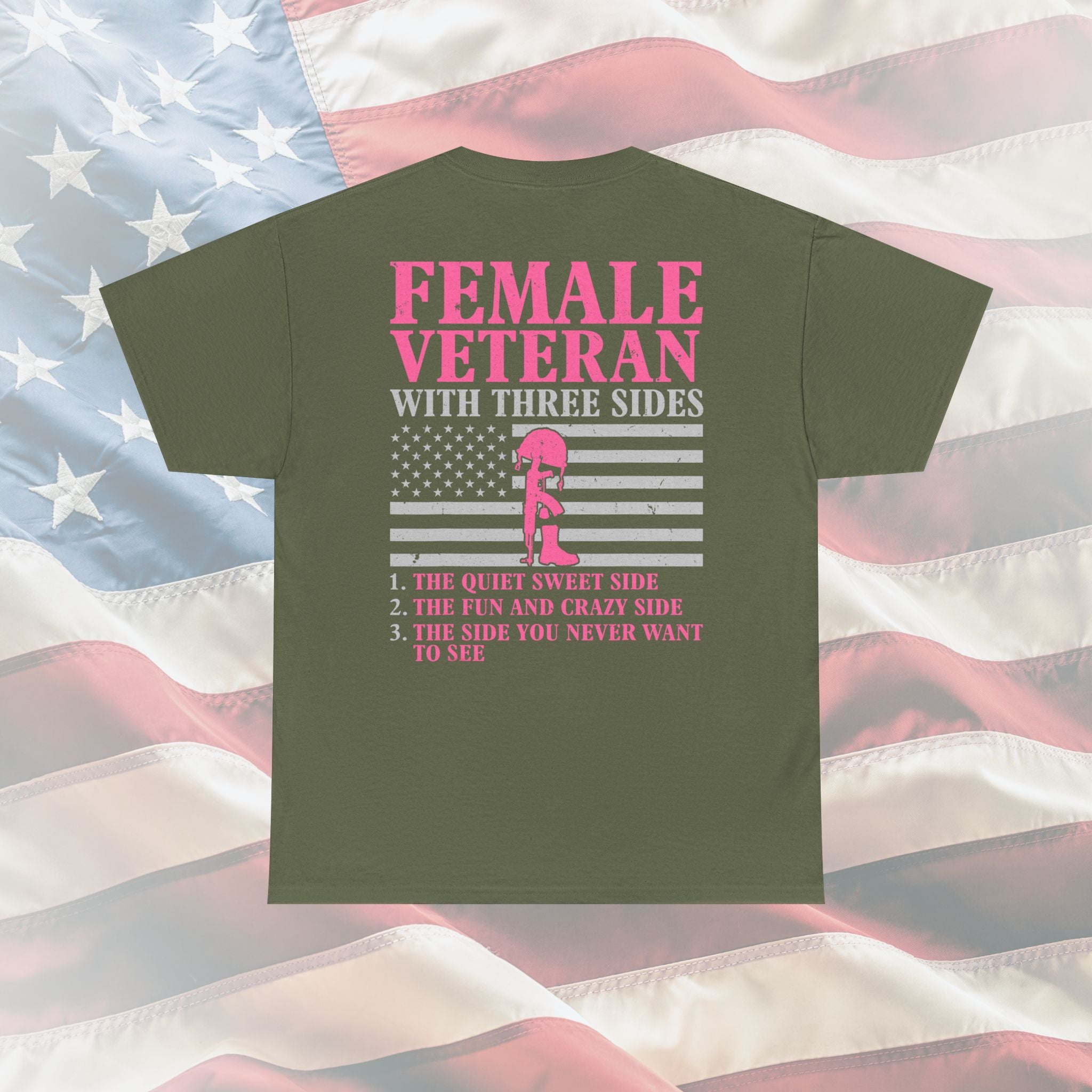 Female Veteran with Three Sides: The Bold & Sassy Tee Celebrating the Strength of Military Women