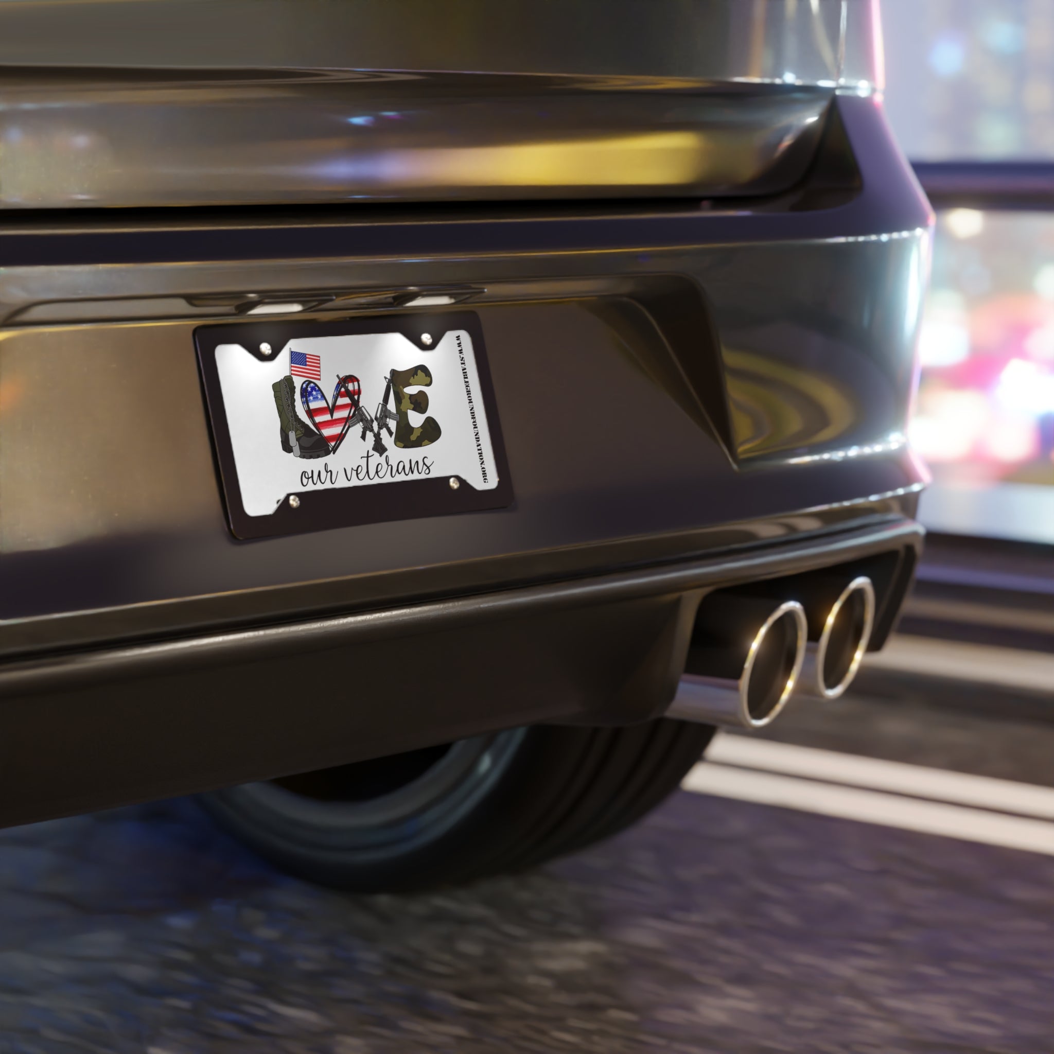 Love Our Veterans – Boots, Rifles & American Flag Patriotic License Plate
