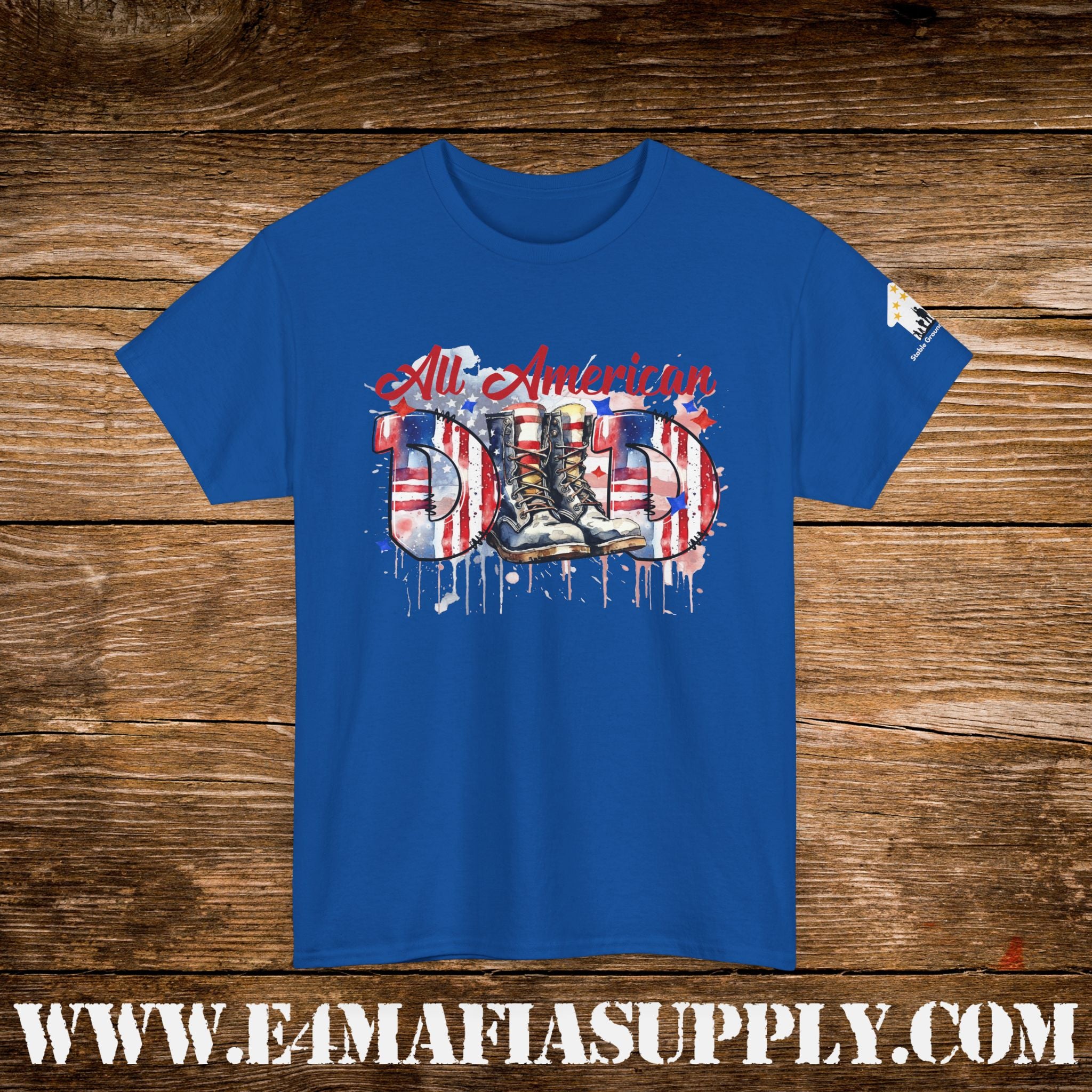 “All American Dad” – Patriotic Flag & Combat Boots T-Shirt