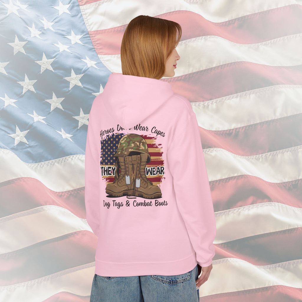 Copy of “Heroes Don’t Wear Capes – They Wear Dog Tags & Combat Boots” Patriotic Military Hoodie