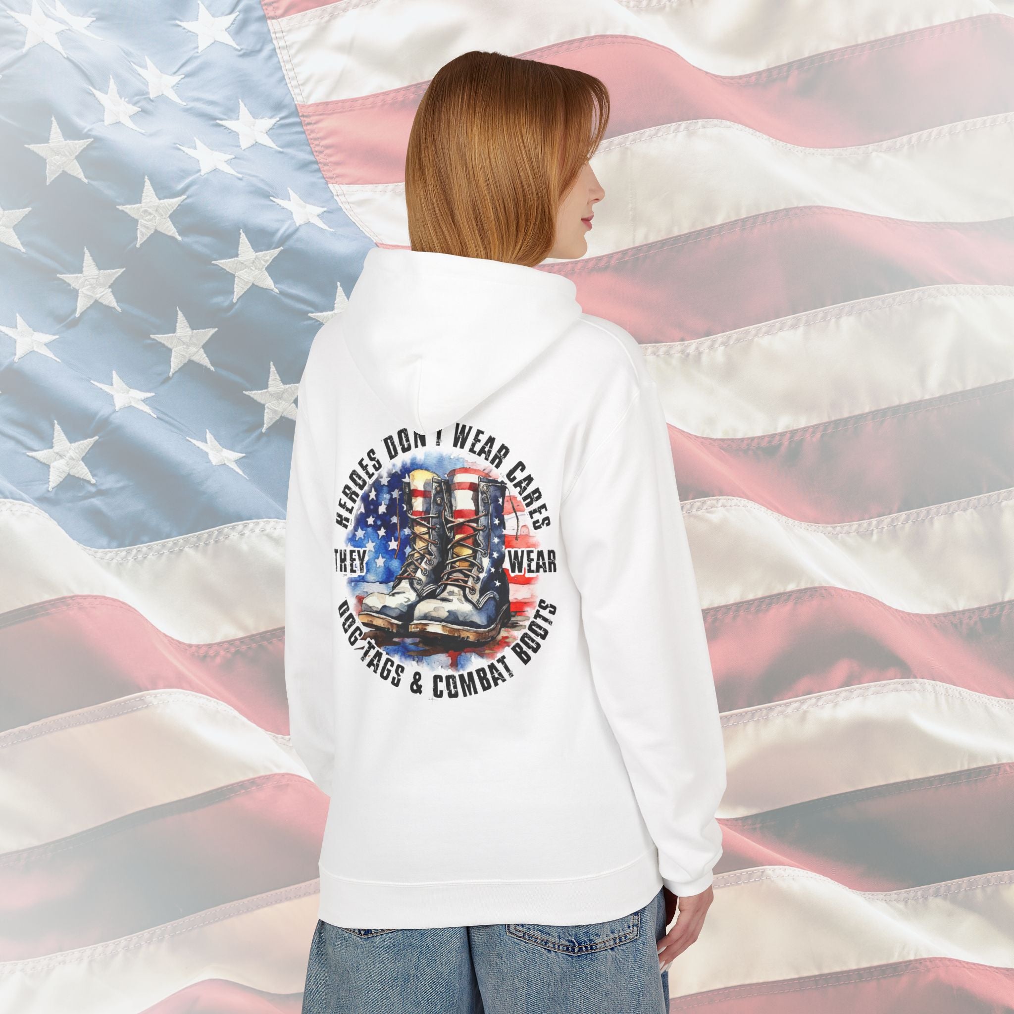 “Heroes Don’t Wear Capes – They Wear Dog Tags & Combat Boots” Patriotic Military Hoodie