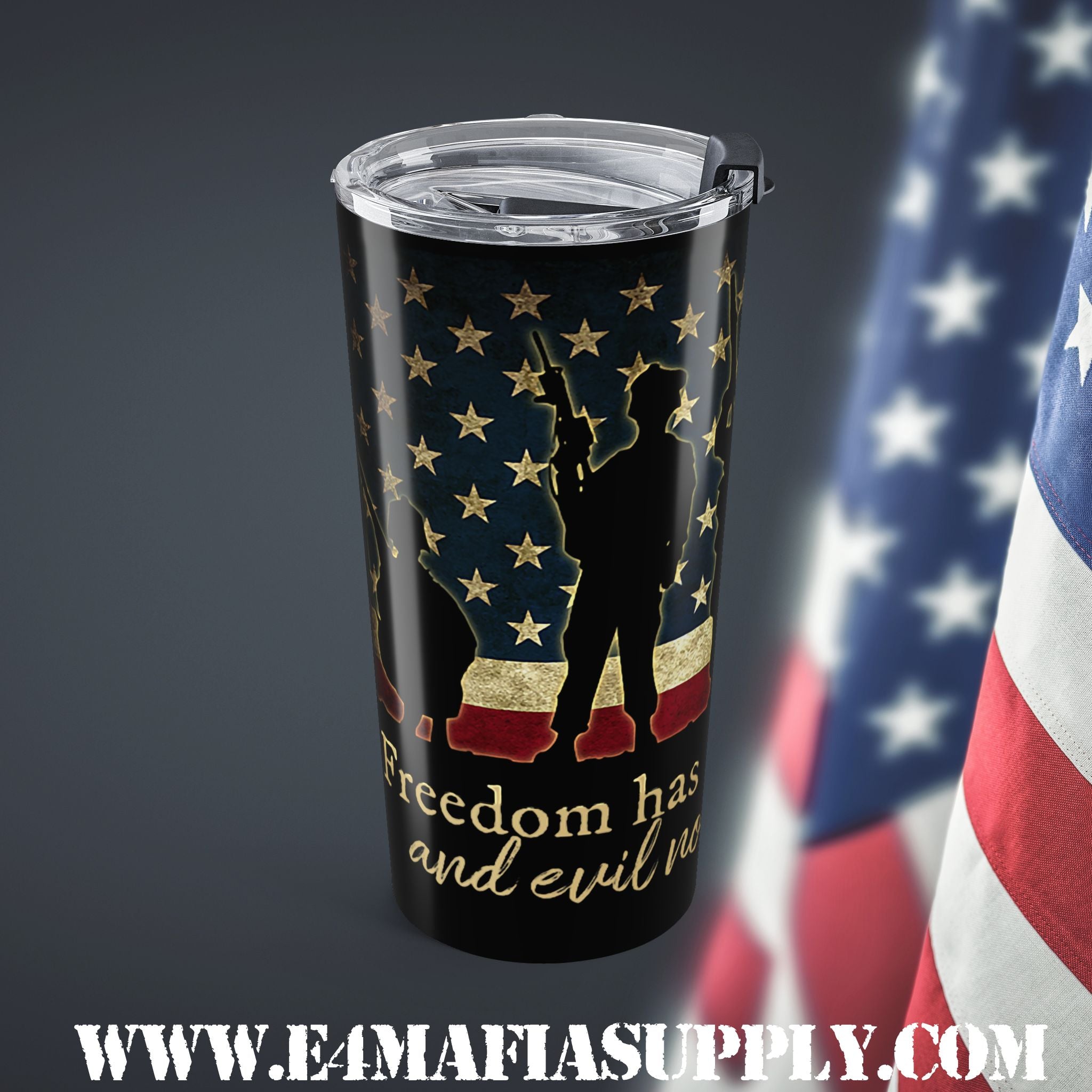 Brothers in Arms — Patriotic Silhouette Tumbler Honoring America’s Finest