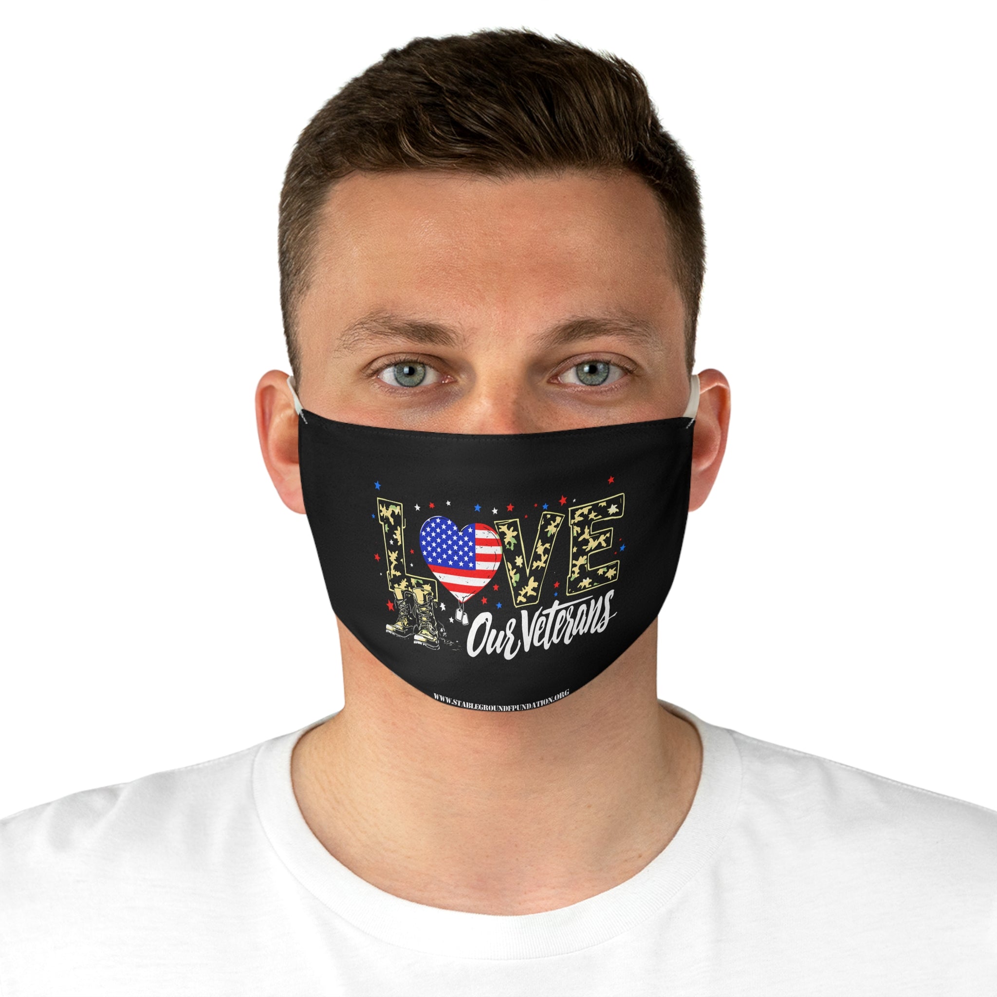 Love Our Veterans – Patriotic Camo Heart Face Mask