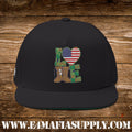 Patriotic “Love” Flat Bill Cap with American Flag Heart and Combat Boots