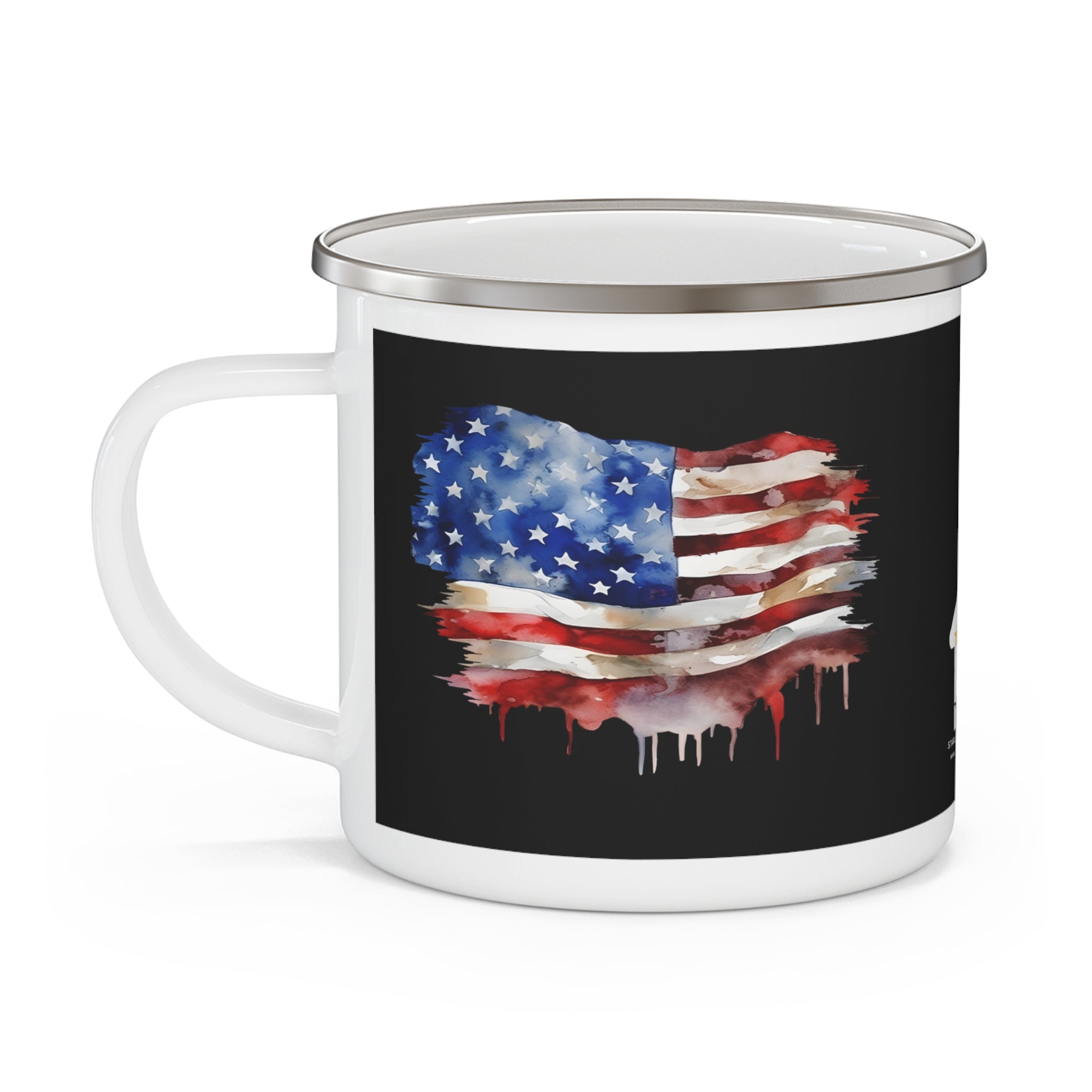 Dripping American Flag Coffee Cup – Patriotic Art Enamel Mug