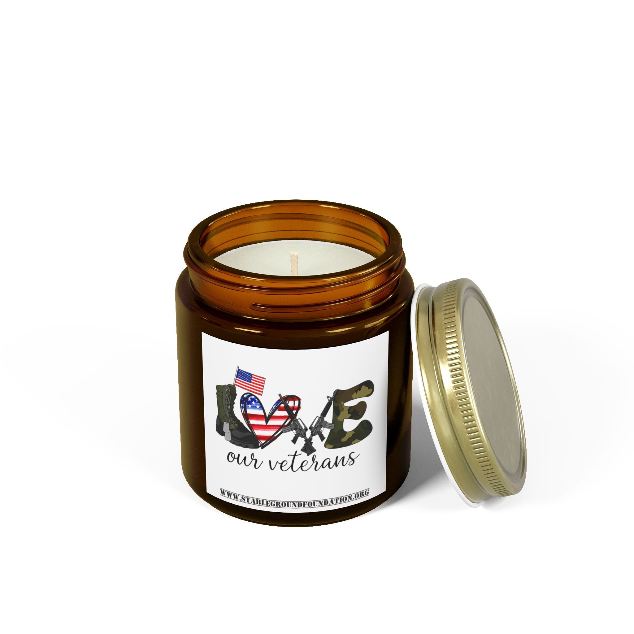 Love Our Veterans Candle – Simple Camo Patriotic Candle Honoring Heroes