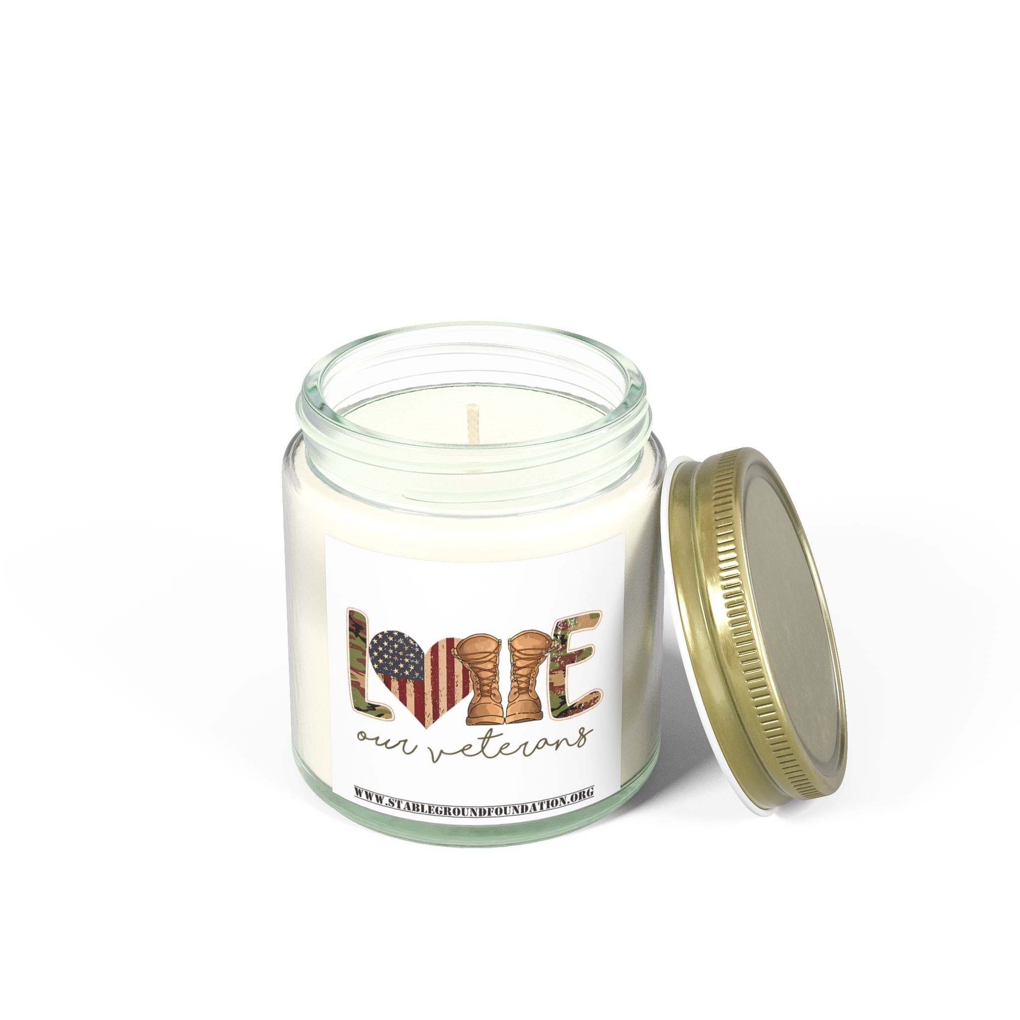 Love Our Veterans Candle – Desert Camo Boots Patriotic Tribute Candle