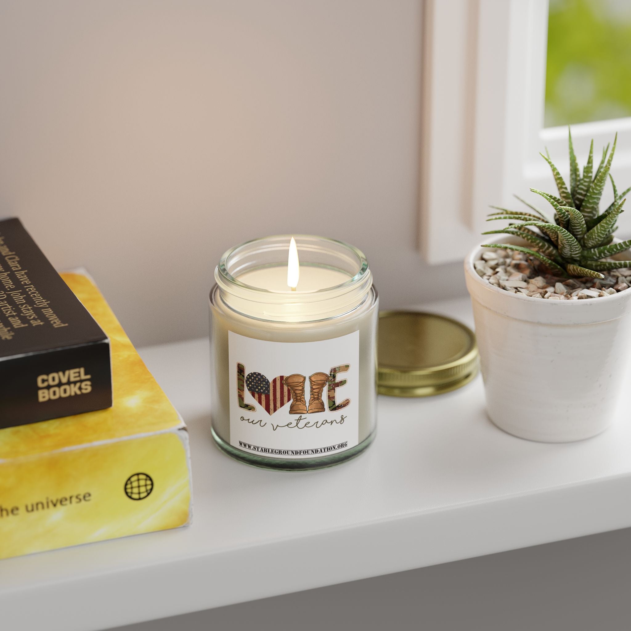 Love Our Veterans Candle – Desert Camo Boots Patriotic Tribute Candle