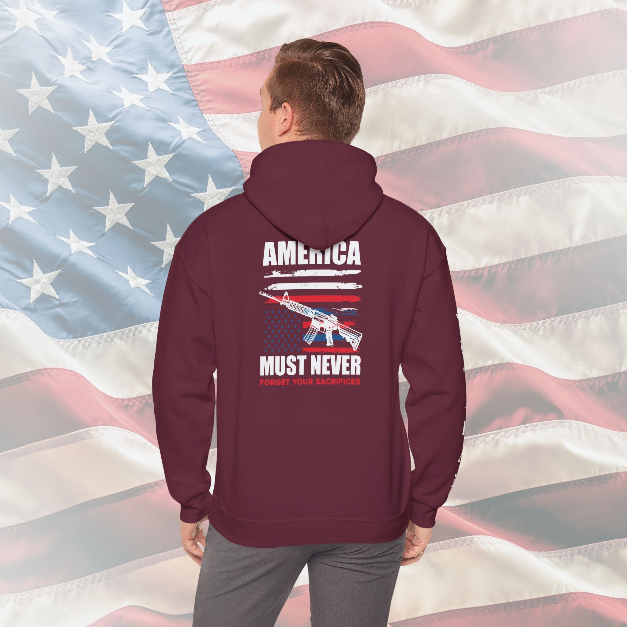 “America Must Never Forget Your Sacrifices” Patriotic Veteran Hoodie