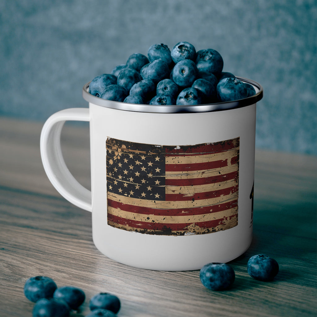 Rustic American Flag Mug | Vintage Patriotic Enamel Coffee Cup