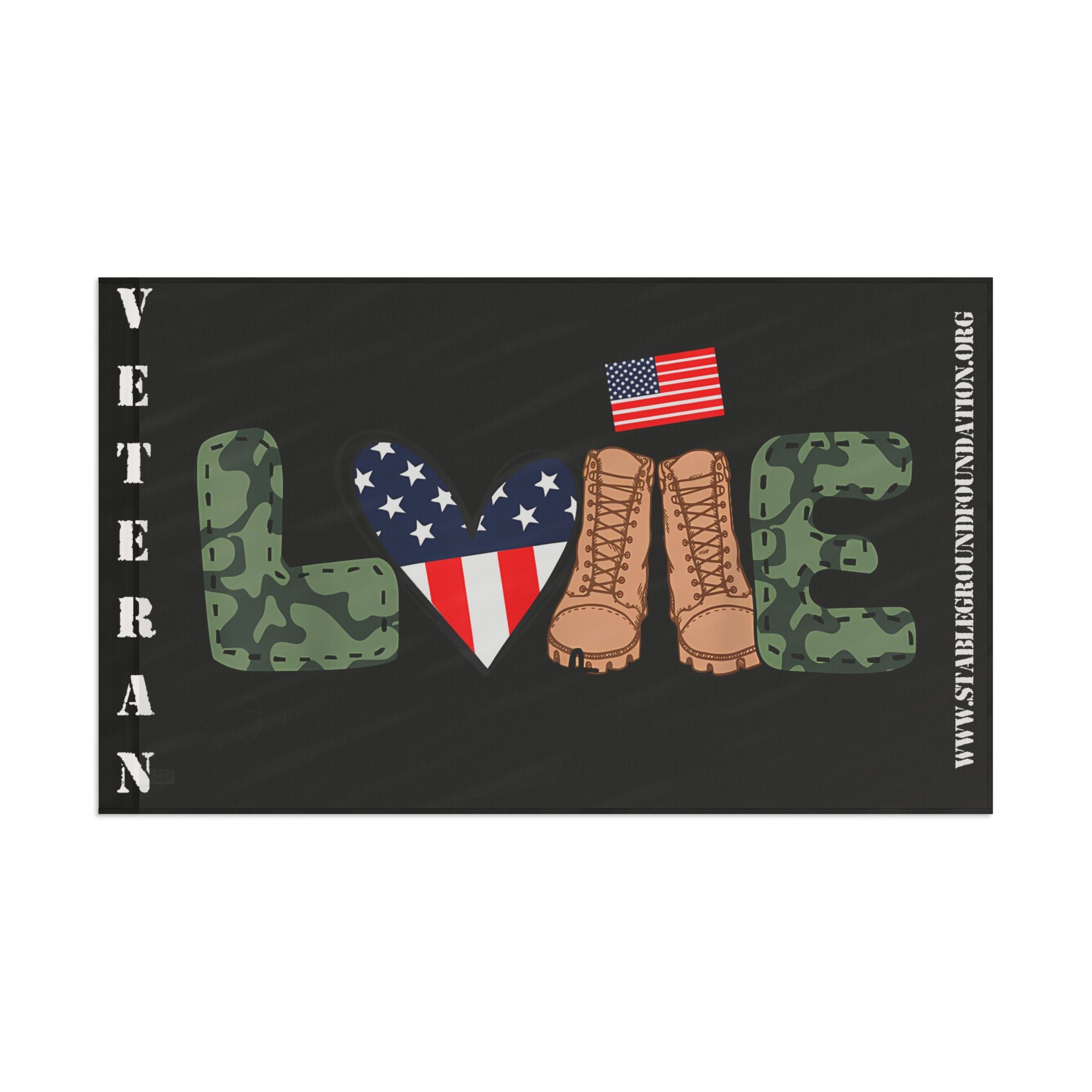 LOVE Veteran Flag — Patriotic Camouflage Design Honoring Those Who Served